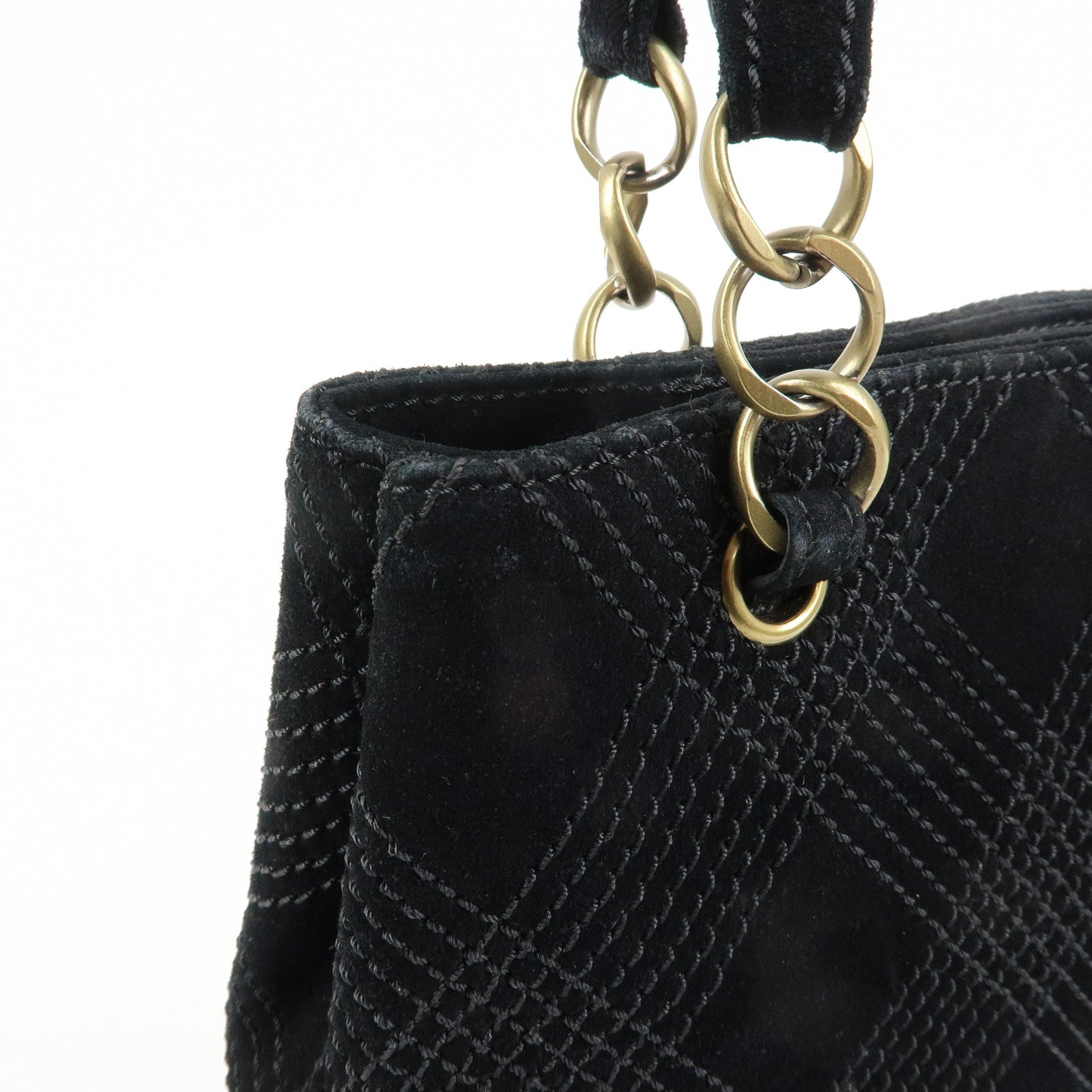 CHANEL COCO Mark Wild Stitch Suede Lamb Skin Tote Bag Black
