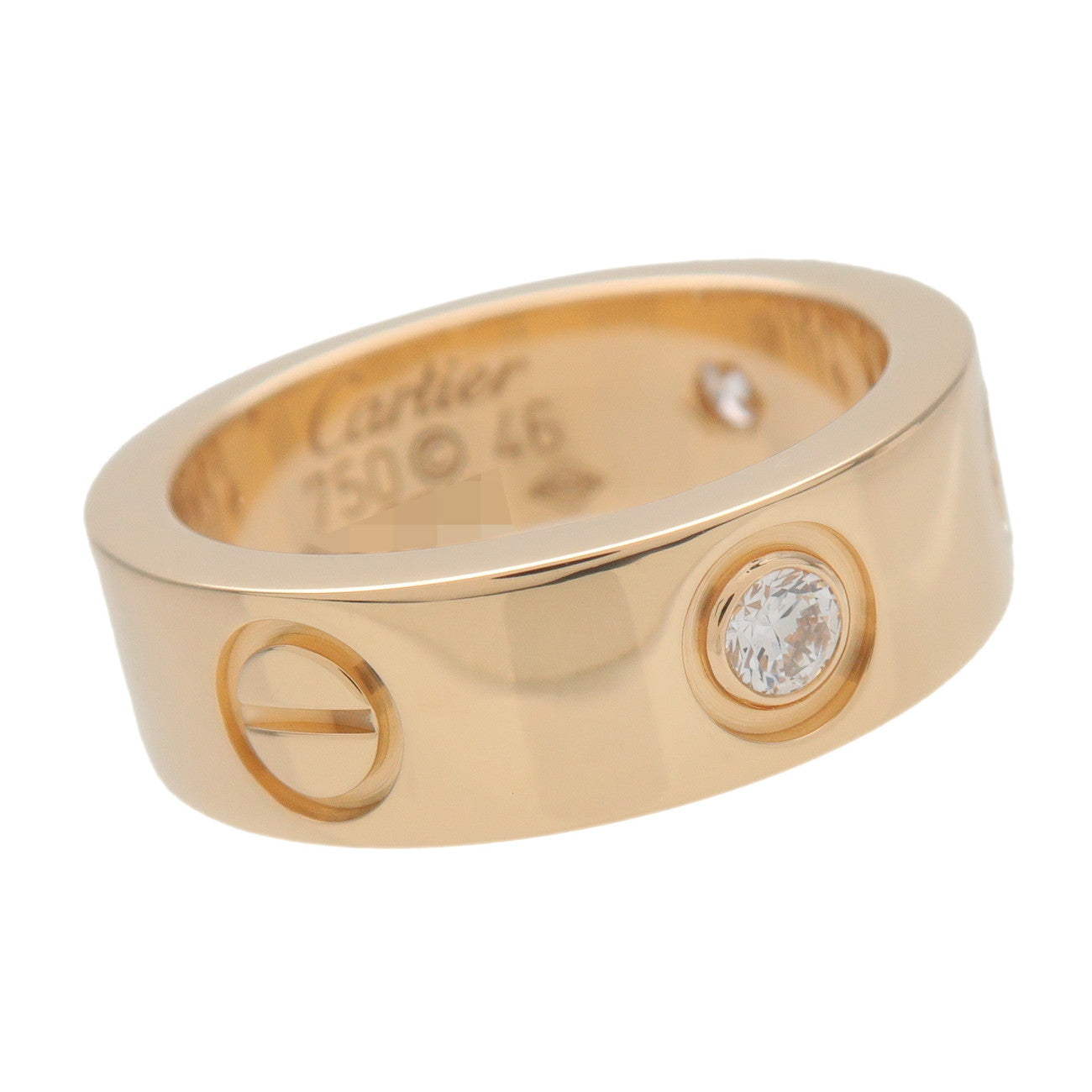 Cartier Love 3P Half Diamond Ring K18 750YG Yellow Gold #46 US3.75