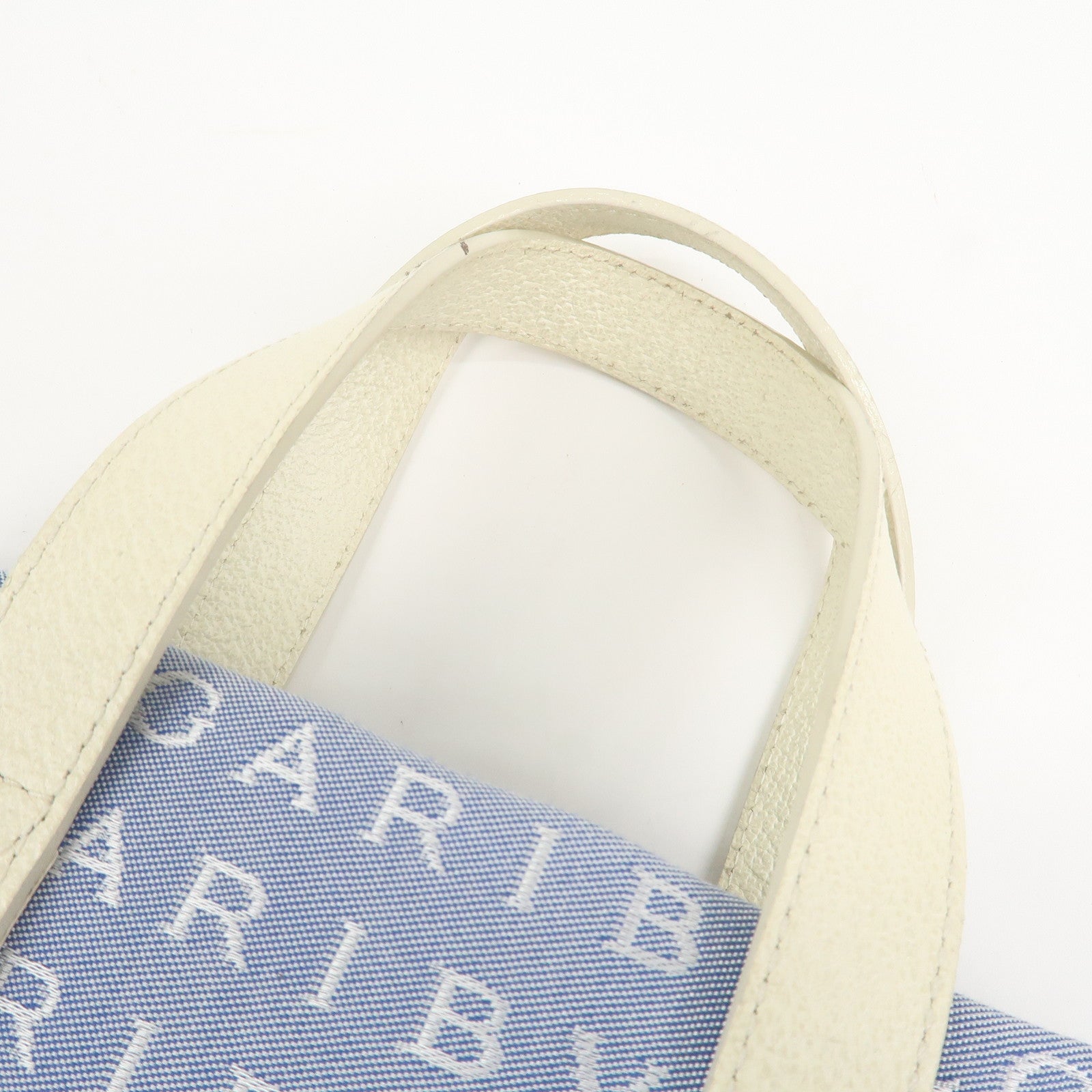 BVLGARI Logo Mania Canvas Leather Tote Bag Hand Bag Light Blue