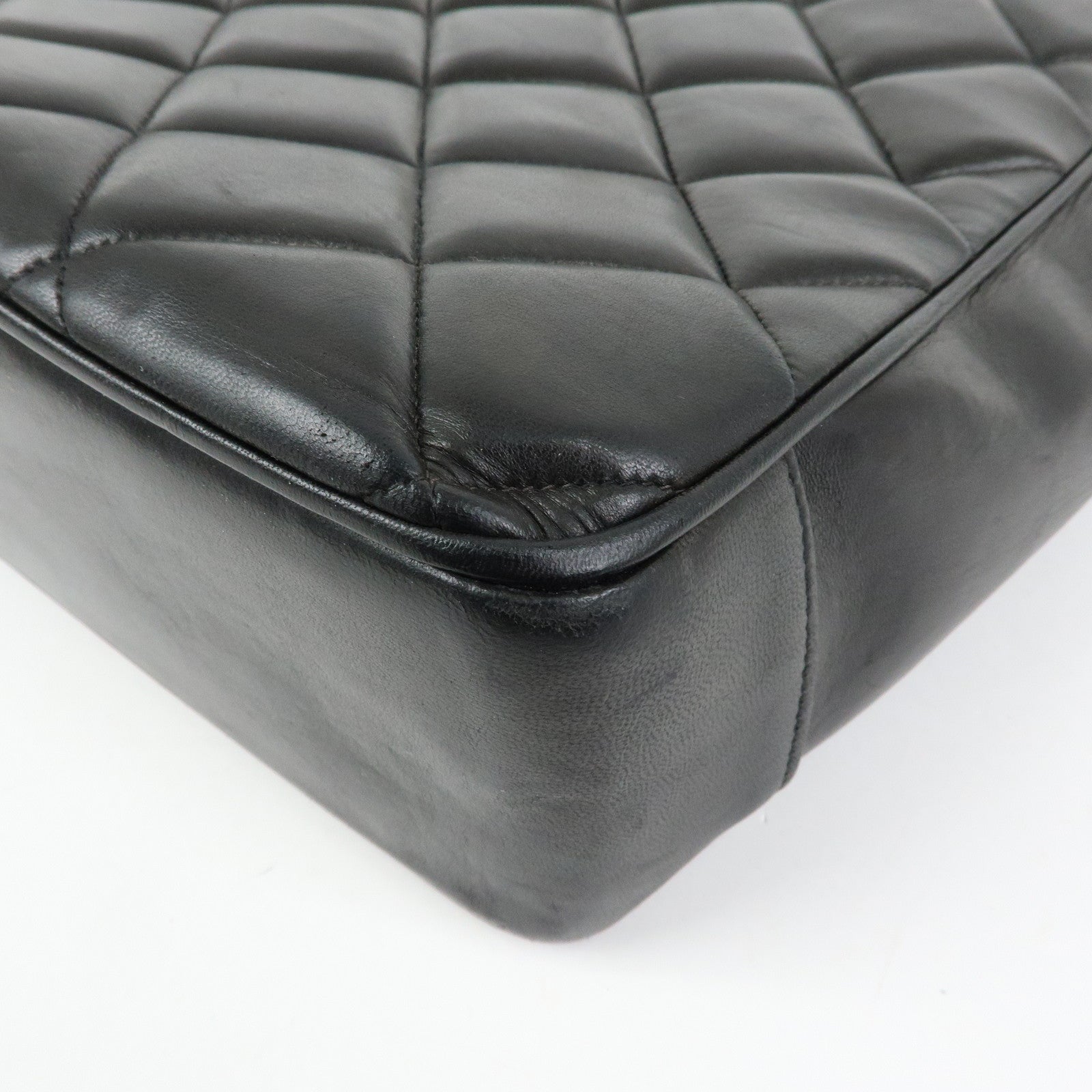 CHANEL Matelasse COCO Mark Lamb Skin Tote Bag Shoulder Bag Black