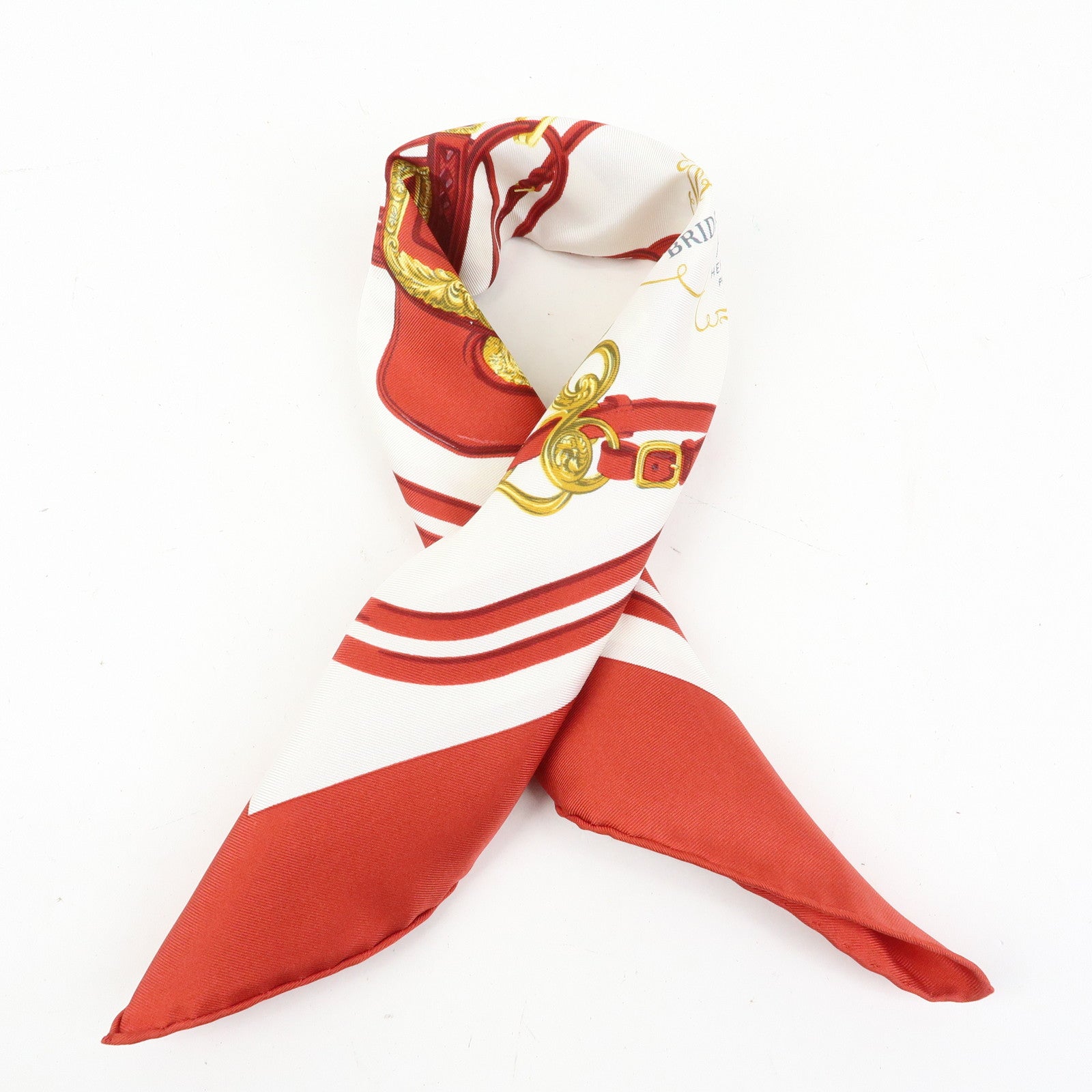 HERMES Carre 42 Silk 100% Scarf BRIDES de GALA Red White