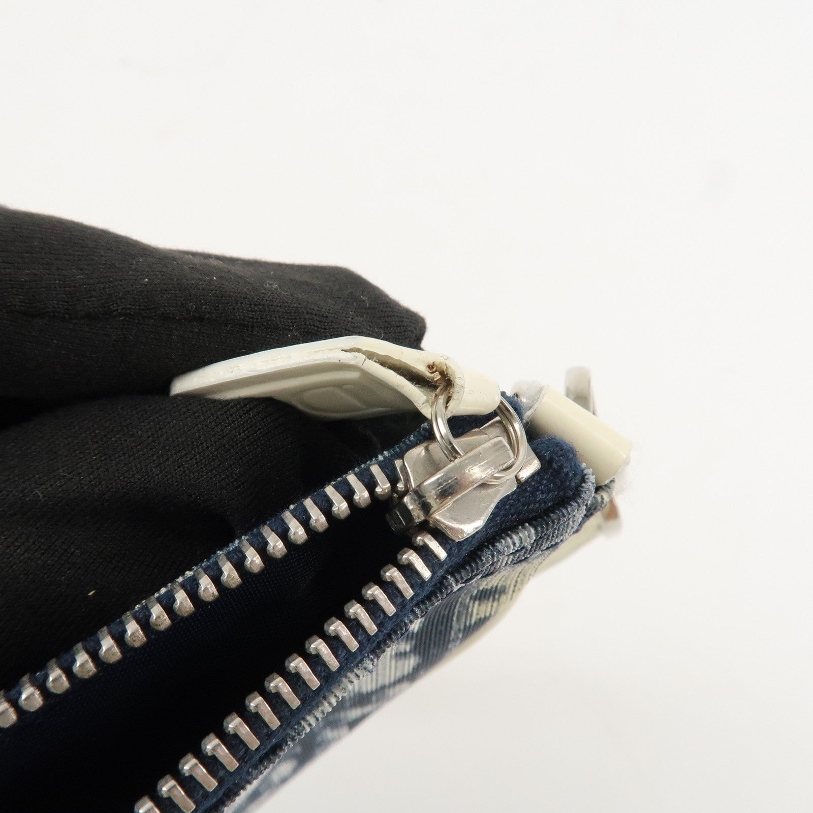 Christian Dior Trotter Jacquard Leather Saddle Bag Mini Navy White Used