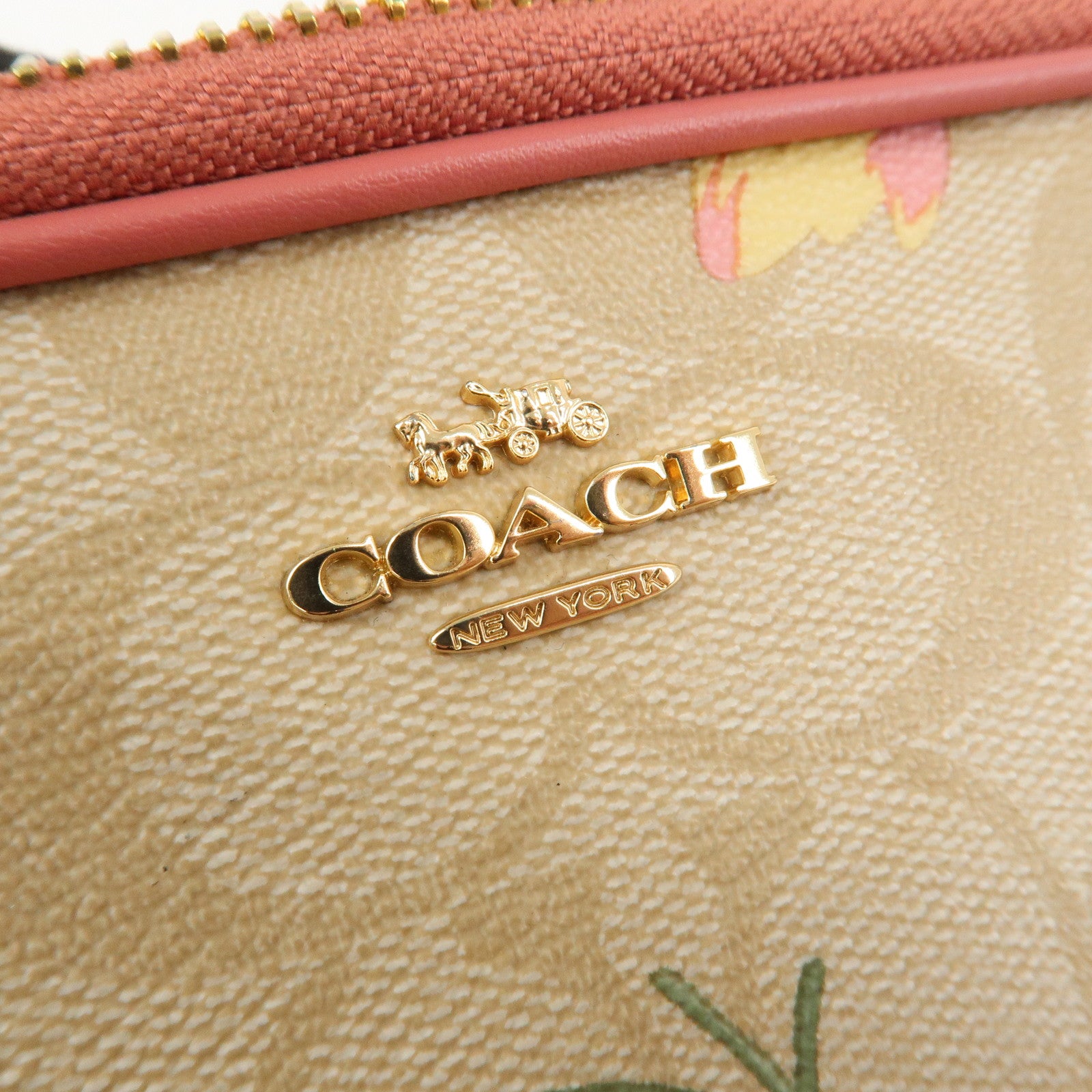 COACH Signature PVC Canvas Leather Shoulder Bag Beige Pink