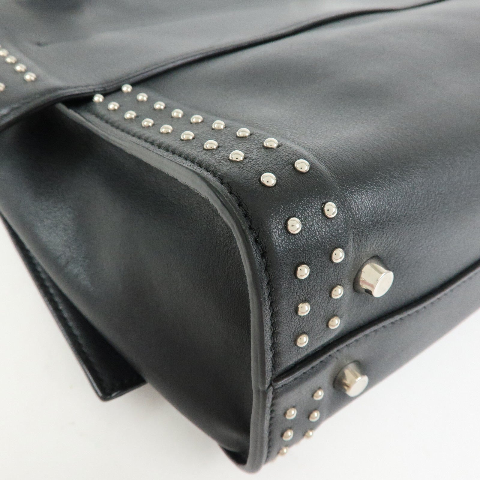 GIVENCHY Shark Studs Leather 2Way Bag Hand Shoulder Bag Black