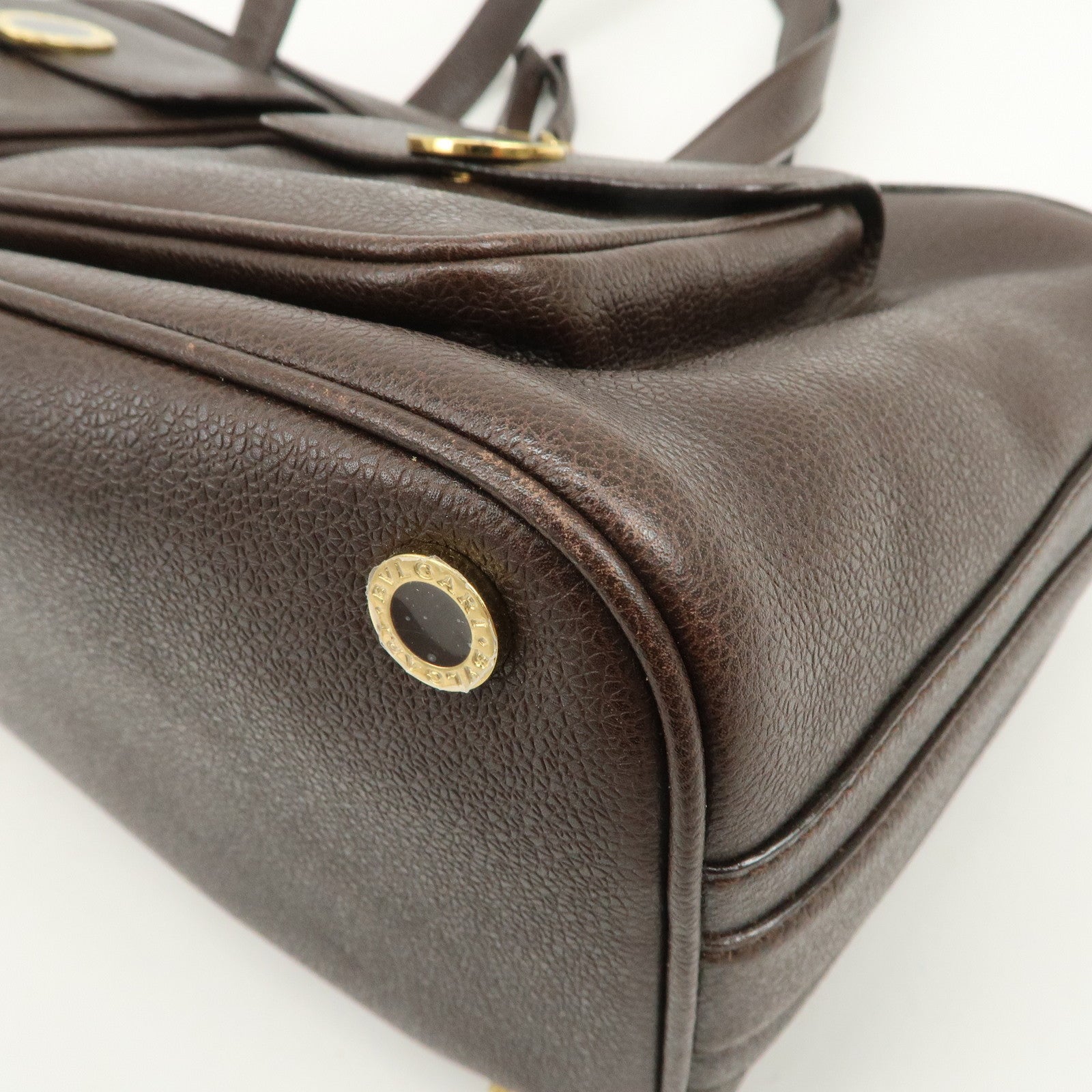 BVLGARI B-zero1 Leather Shoulder Bag Hand Bag Dark Brown