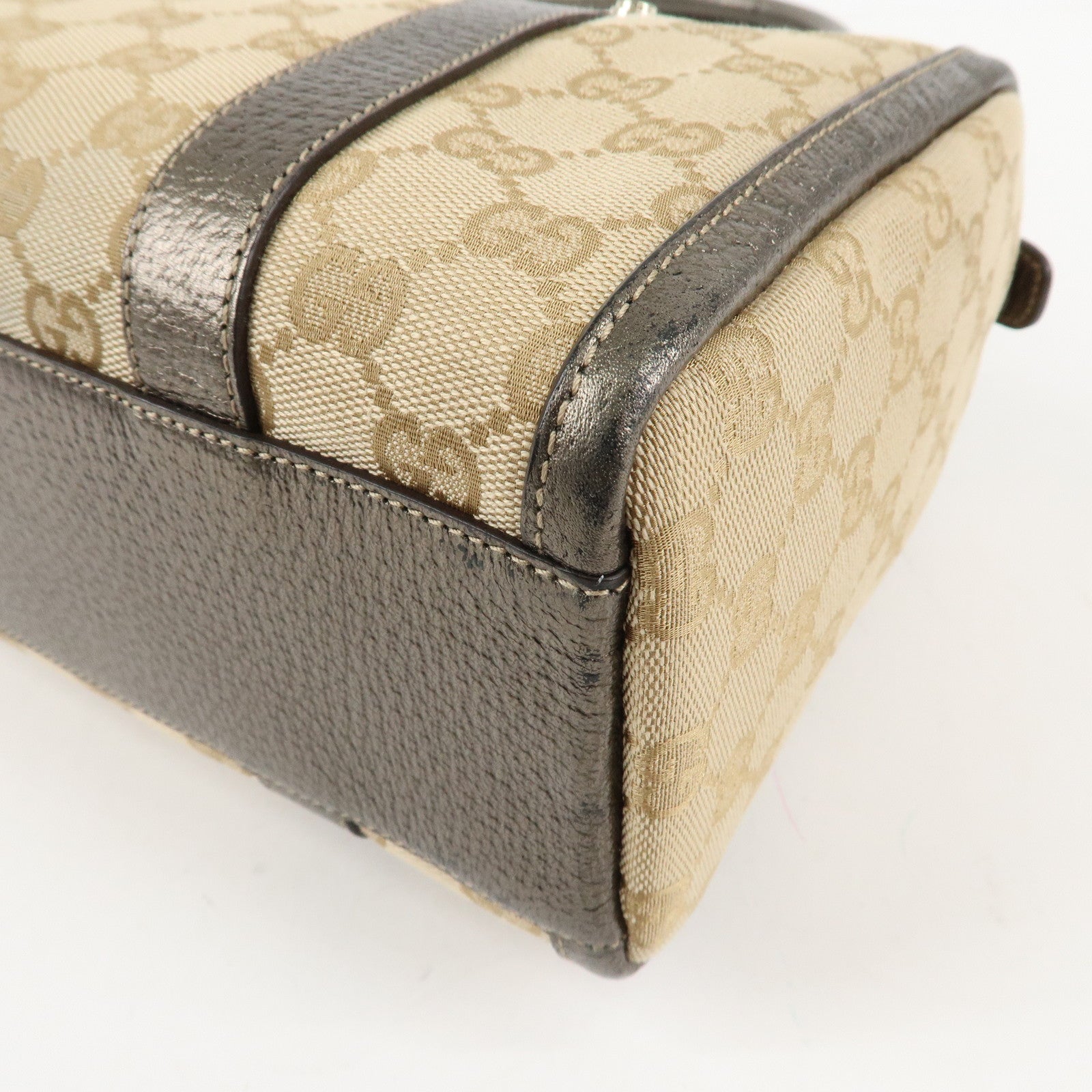 GUCCI Abbey GG Canvas Leather Mini Boston Bag Beige Silver 130942 Used