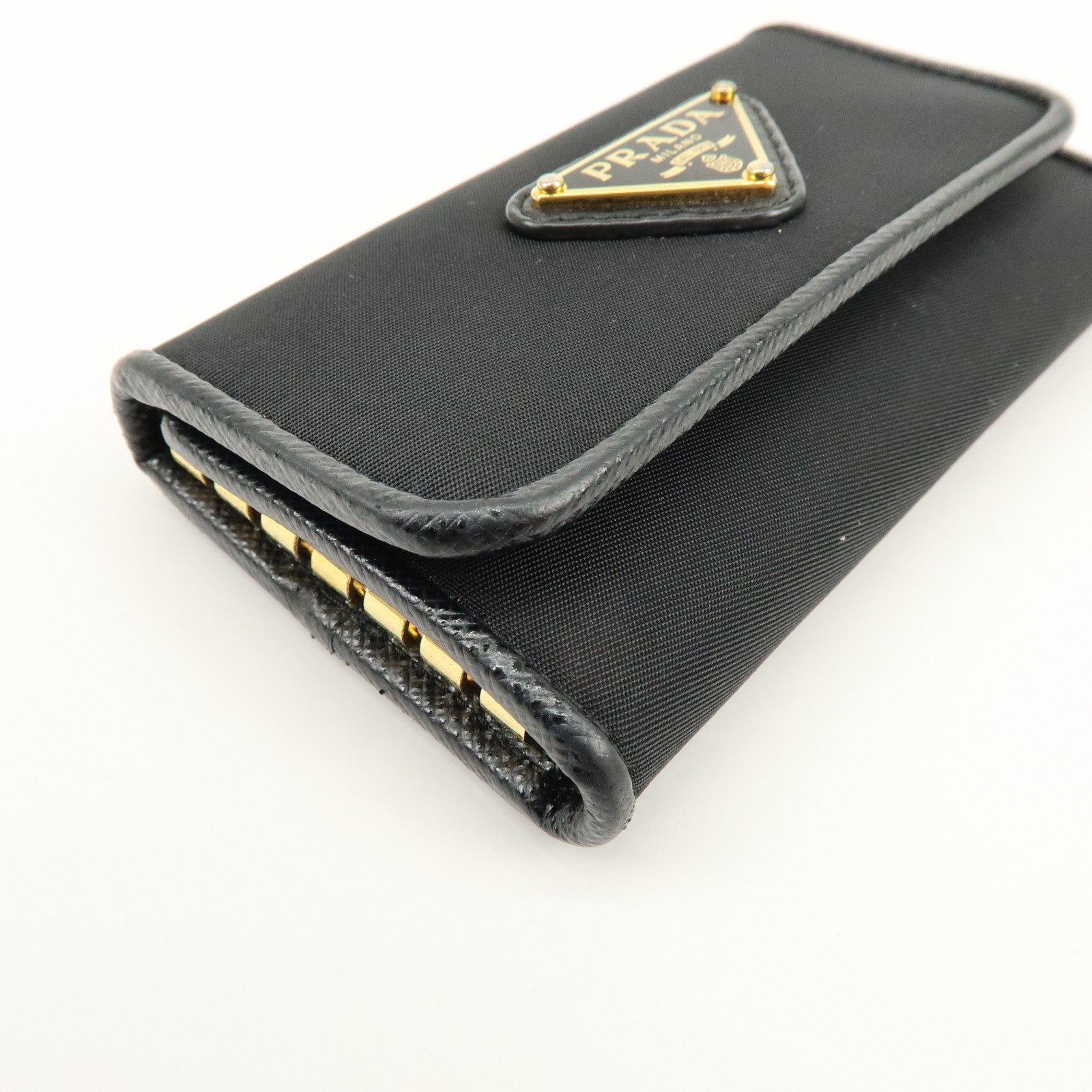 PRADA Triangle Logo Nylon 6 Rings Key Case Key Holder Black 1PG222