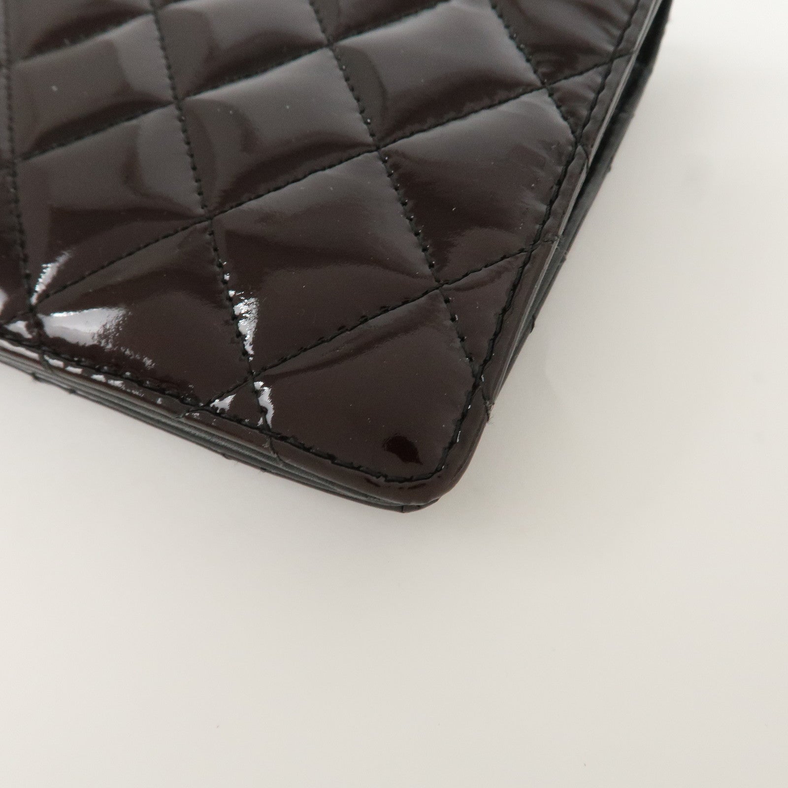 CHANEL COCO Mark Matelasse Patent Leather Long Wallet Black A48691