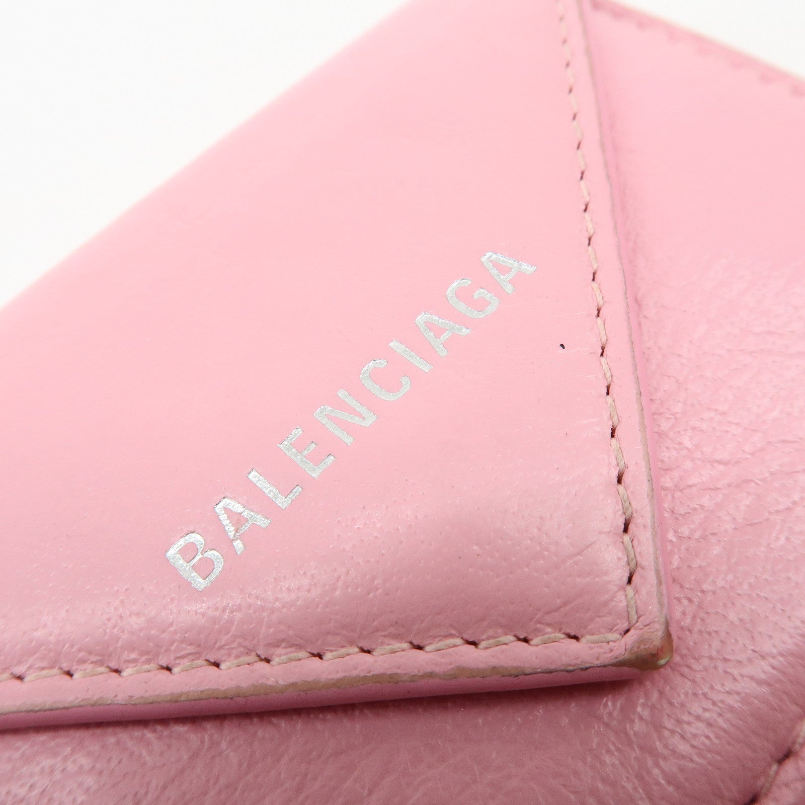BALENCIAGA Leather Tri-fold Compact Wallet Pink 391446