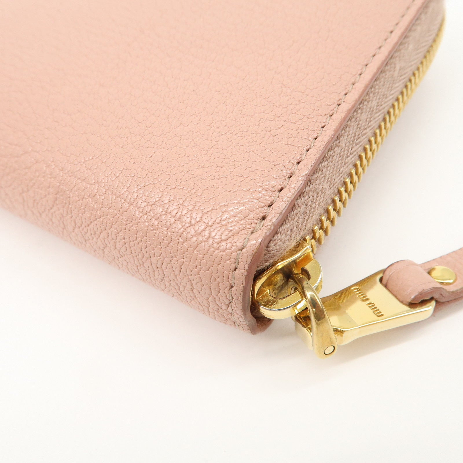 MIU MIU Leather Zip Around Wallet Zippy Wallet Long Wallet Pink 5ML506 Used