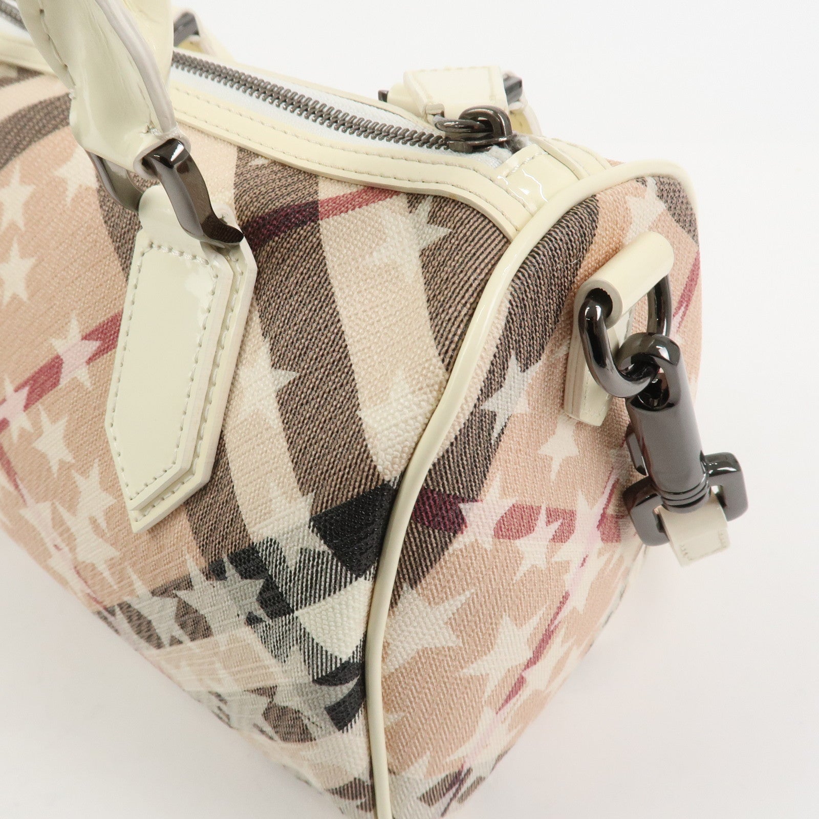 Burberry PVC Canvas Patent Leather 2Way Bag Hand Bag Beige Ivory