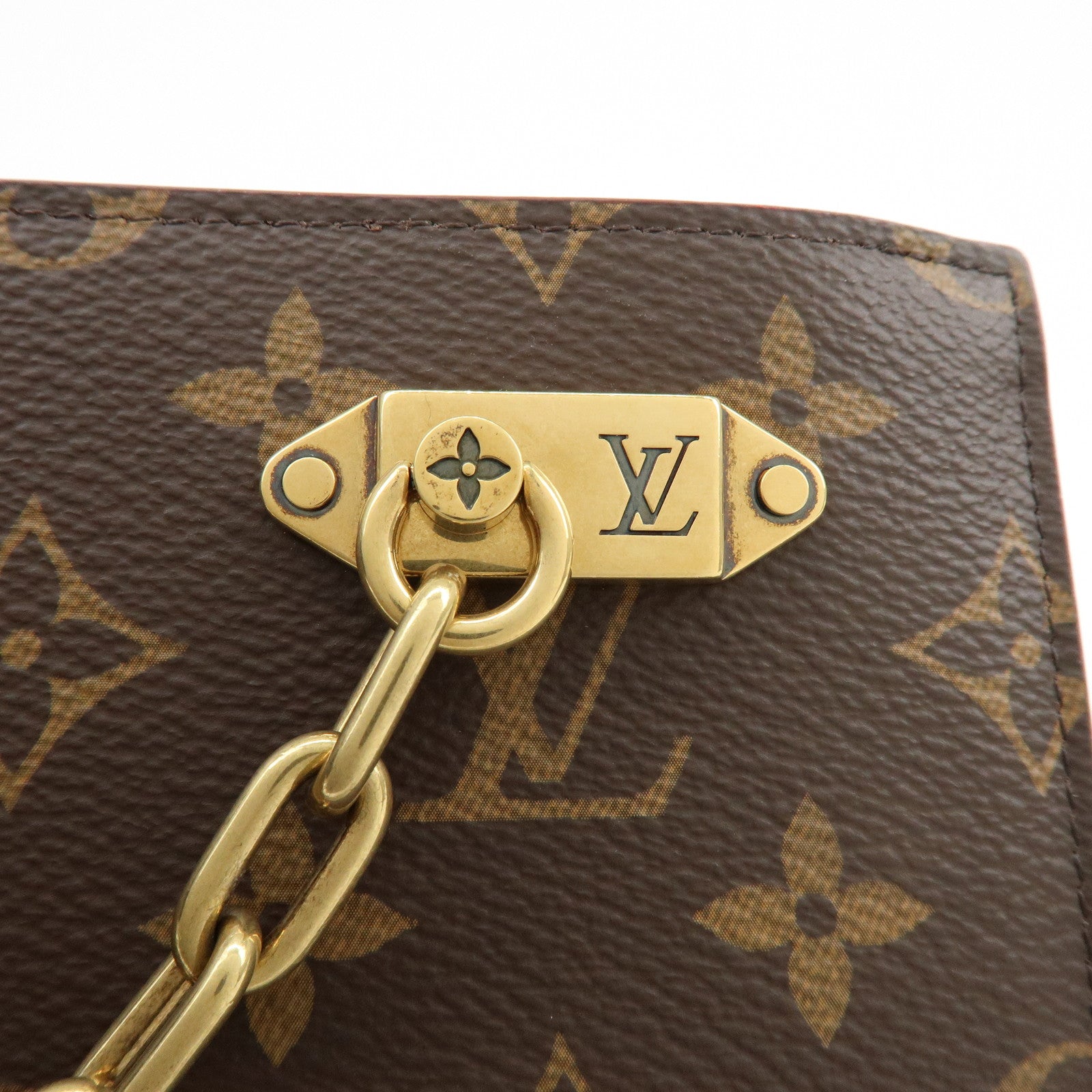 Louis Vuitton Monogram Chain Clutch Bag Pouch Brown M55646