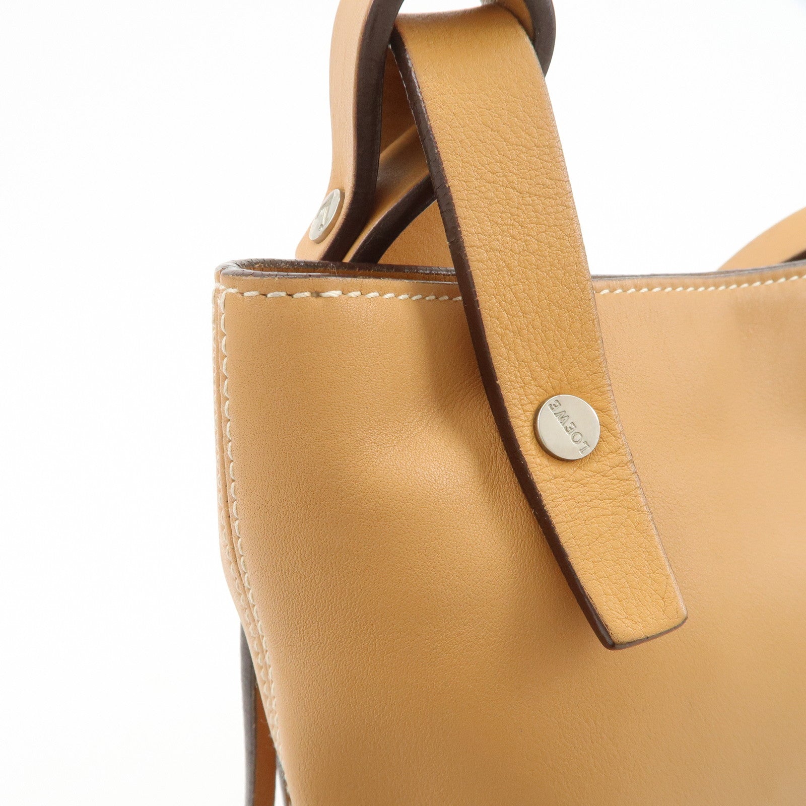LOEWE Logo Leather Shoulder Bag Hand Bag Tote Bag Light Brown