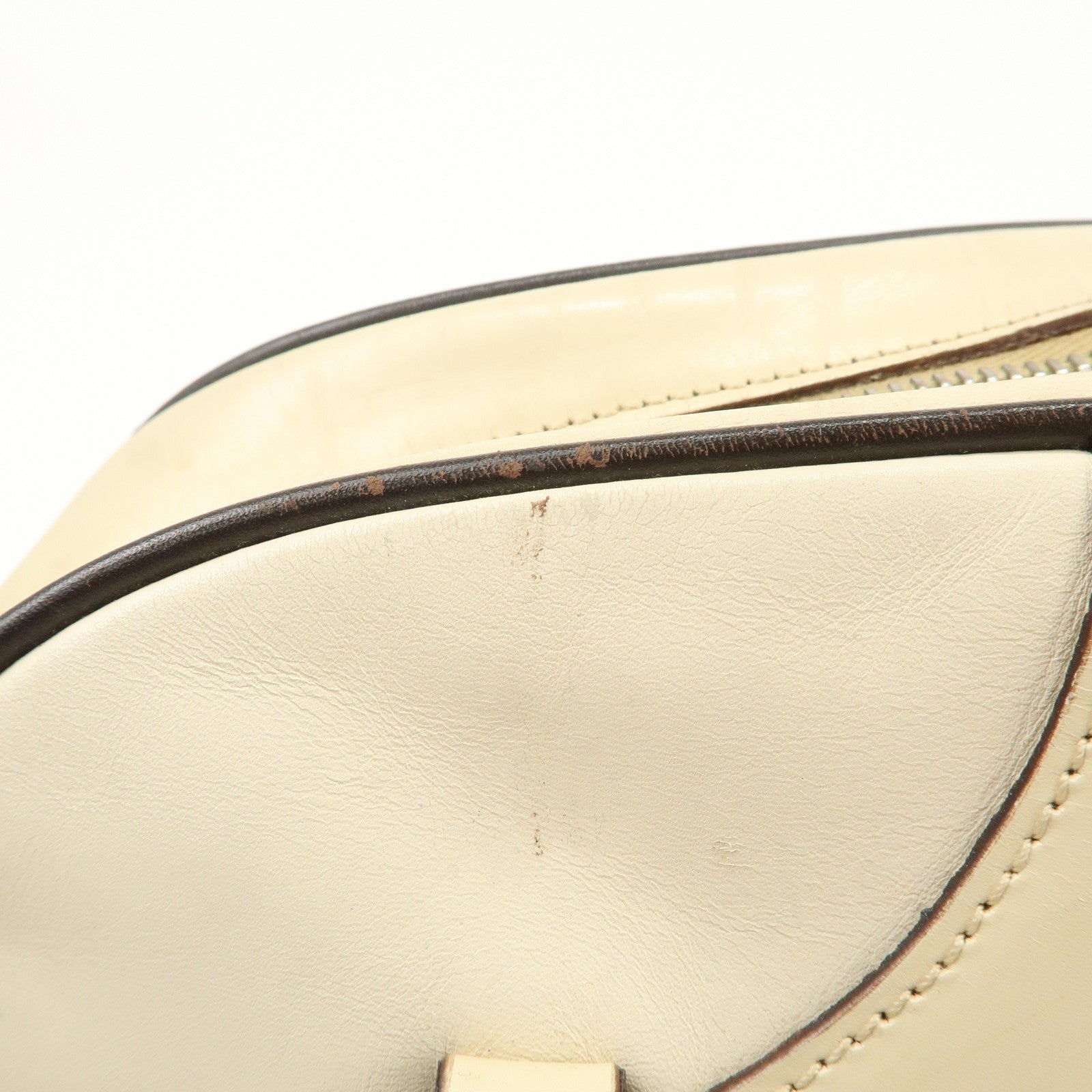 PRADA Leather Bowling Bag Boston Bag Shoulder Bag Ivory BL0049 Used
