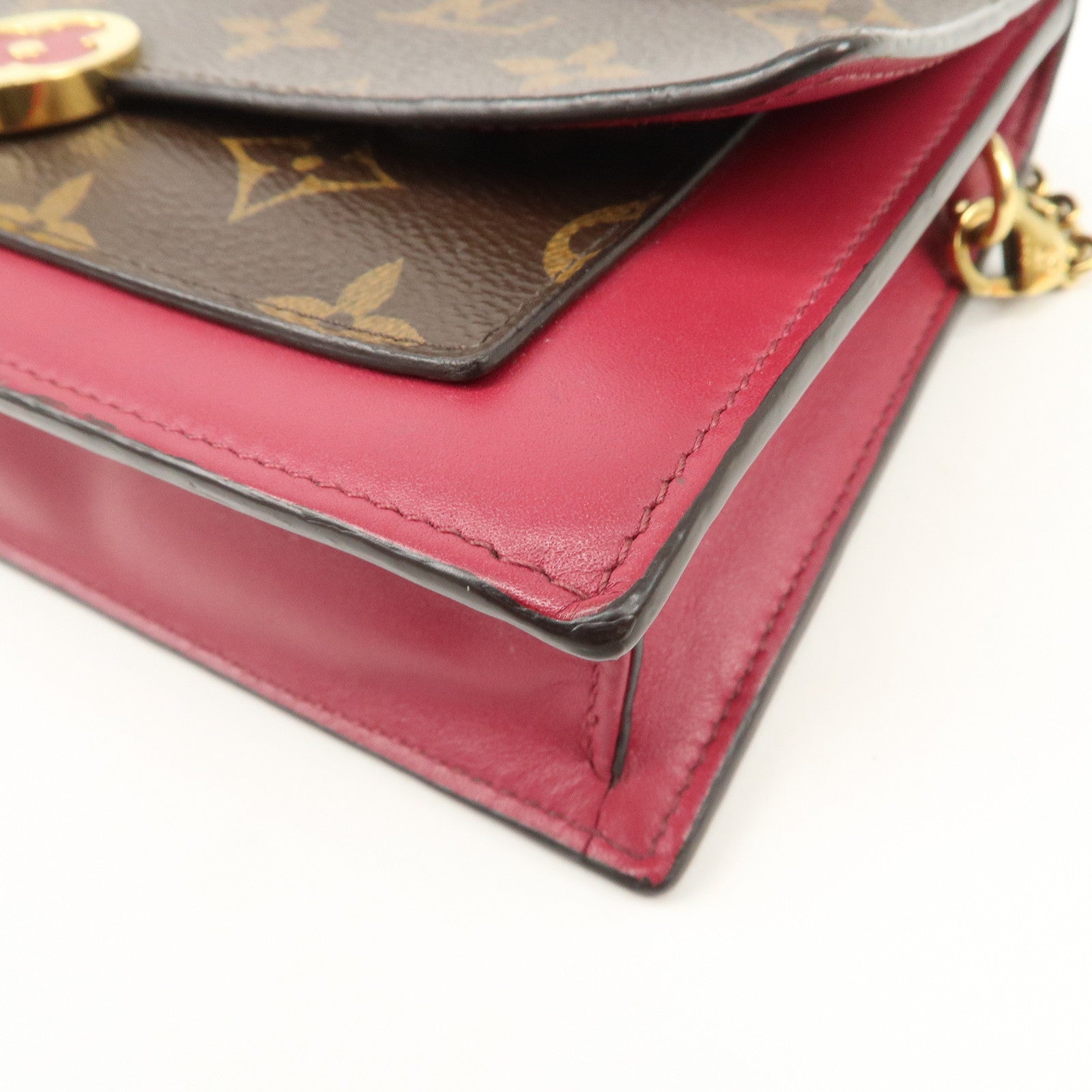 Louis Vuitton Monogram Leather Portefeuille Flore Chain Wallet Brown Pink M69578 Used