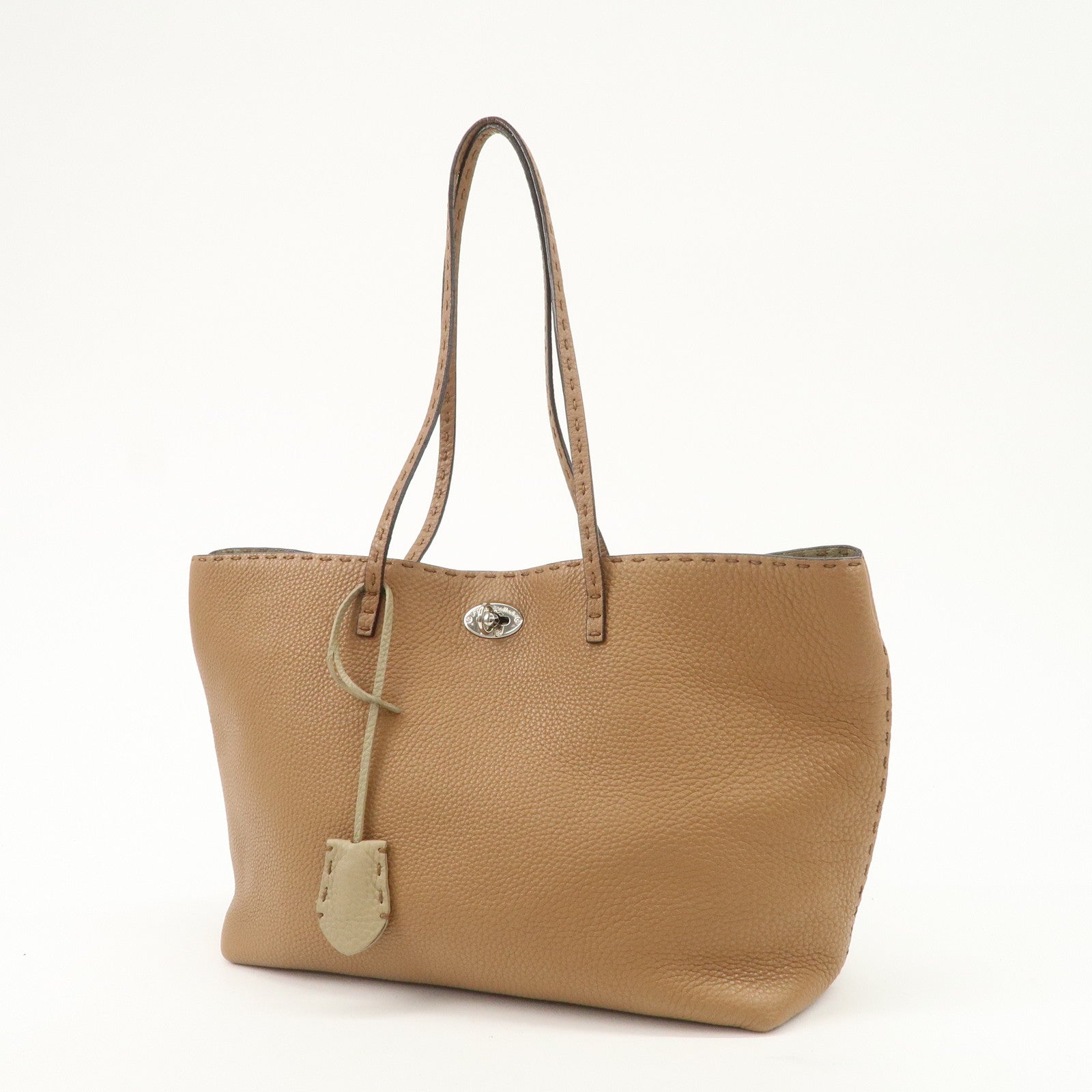 FENDI Selleria Leather Small Carla Tote Bag Shoulder Bag Brown 8BH257 Used