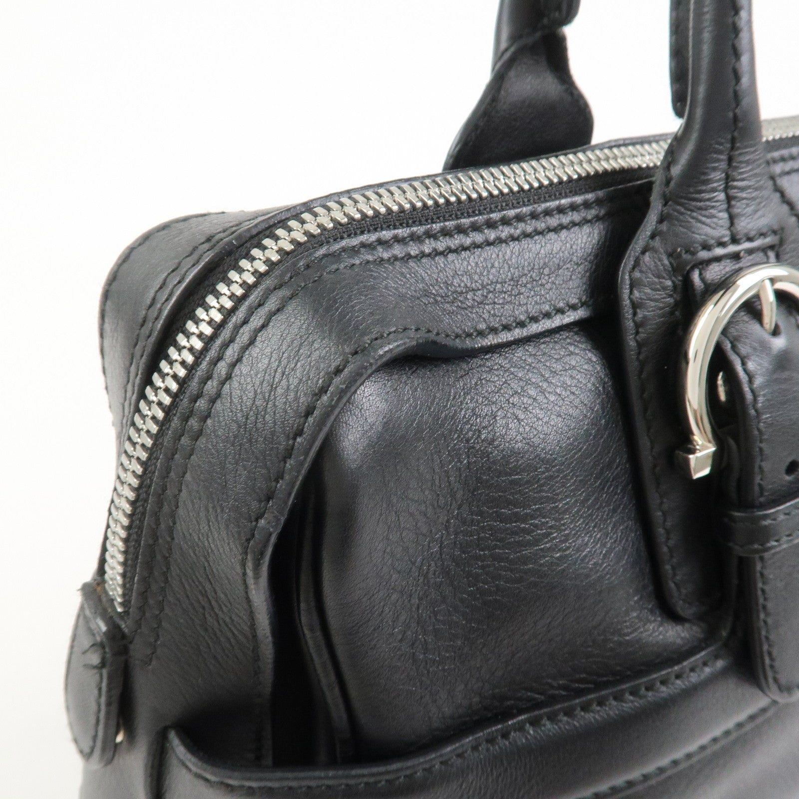 Ferragamo Gancini Leather Shoulder Bag Hand Bag Black