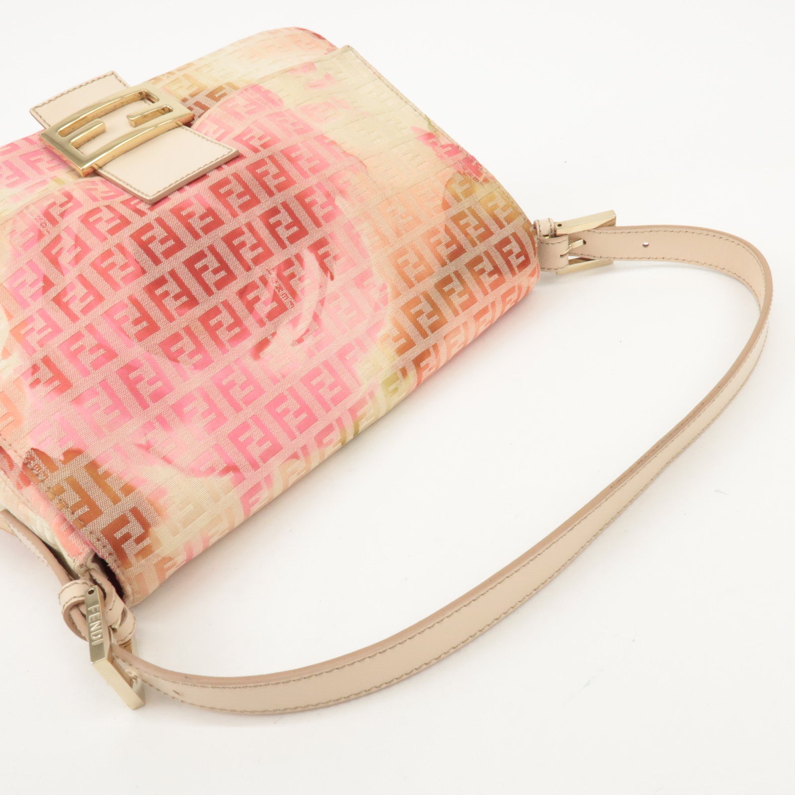 FENDI Mamma Baguette Zucchino Leather Canvas Shoulder Bag 8BR001 Used