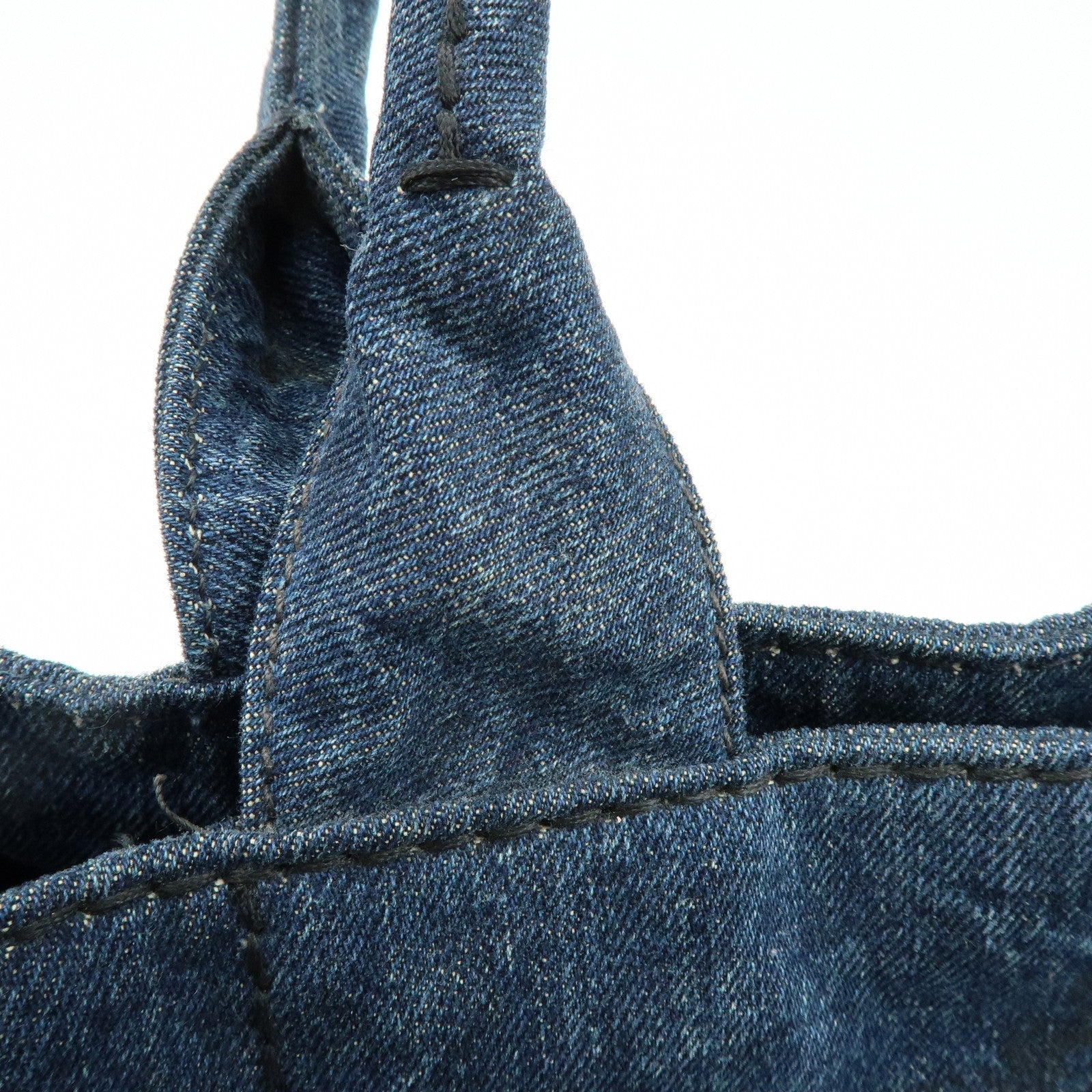 PRADA Canapa Tringle Logo Canvas Denim Tote Hand Bag Blue B1877B