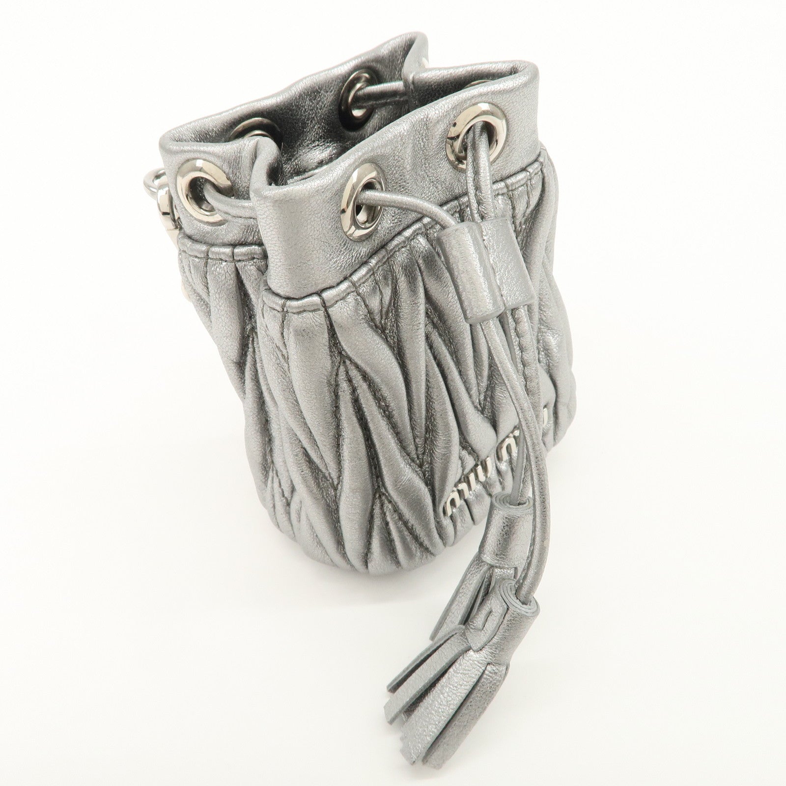 MIU MIU Matelasse Micro Baguette Chain Shoulder Bag Silver 5TT128