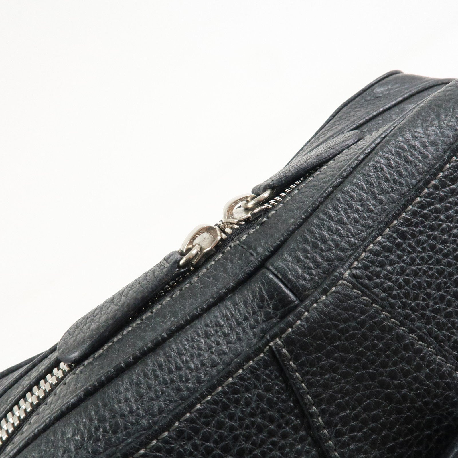 LOEWE Leather Senda Shoulder Bag Hand Bag Black Silver Hardware