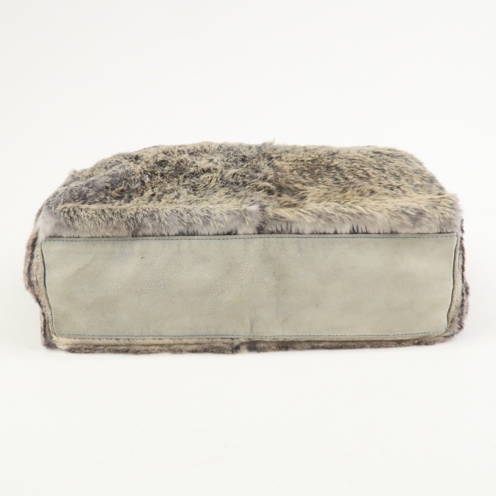 CHANEL COCO Mark Logo Fur Suede Hand Bag Grey
