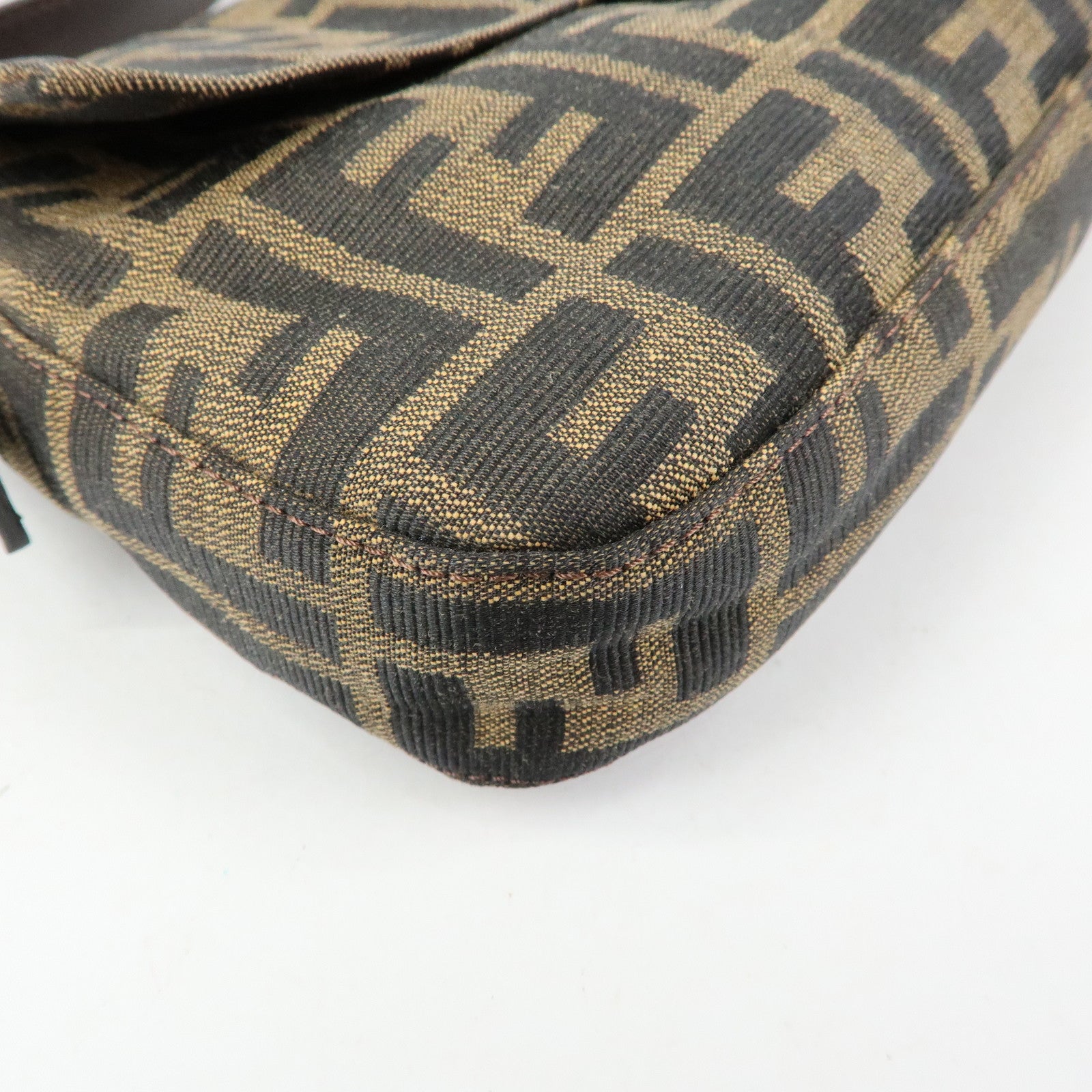 FENDI Mamma Baguette Zucca Canvas Leather Shoulder Bag Brown 26424