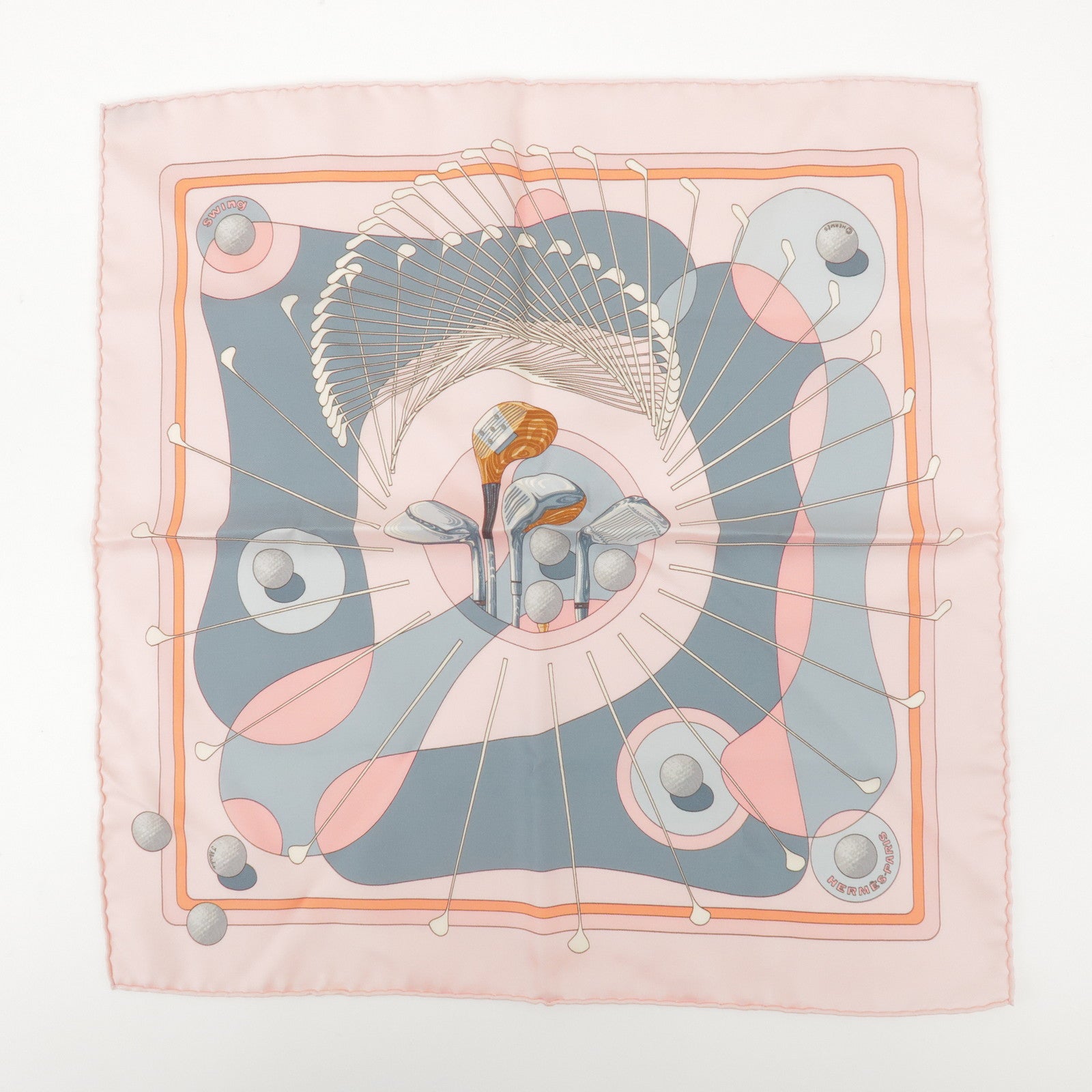 HERMES Carre 45 Set of 2 Silk 100% Scarf Light Pink Orange