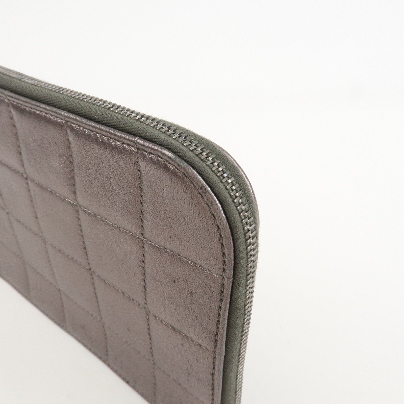 CHANEL Chocolate Bar Leather Clutch Bag Hand Bag Silver