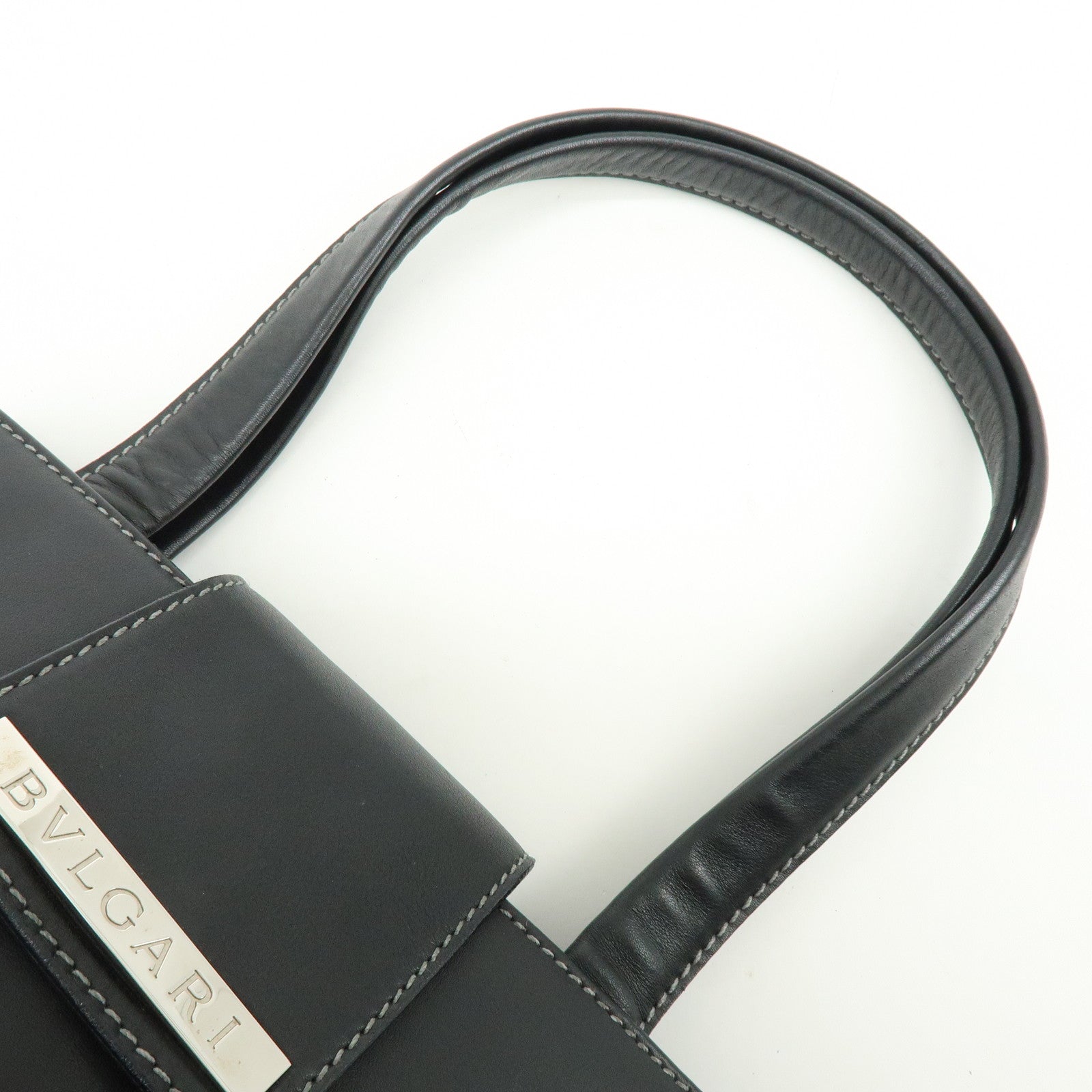 BVLGARI Logo Leather Shoulder Bag Hand Bag Black