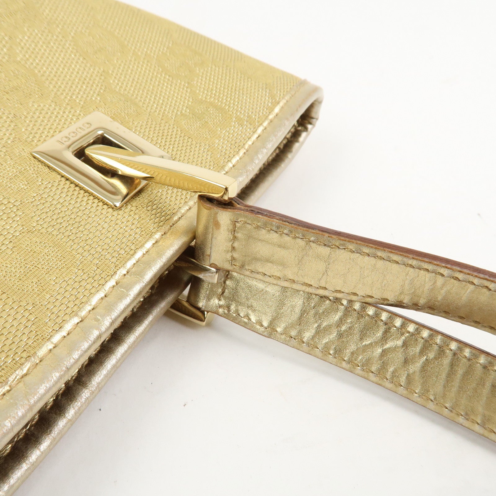 GUCCI GG Canvas Leather Shoulder Bag Tote Bag Gold 002.1099