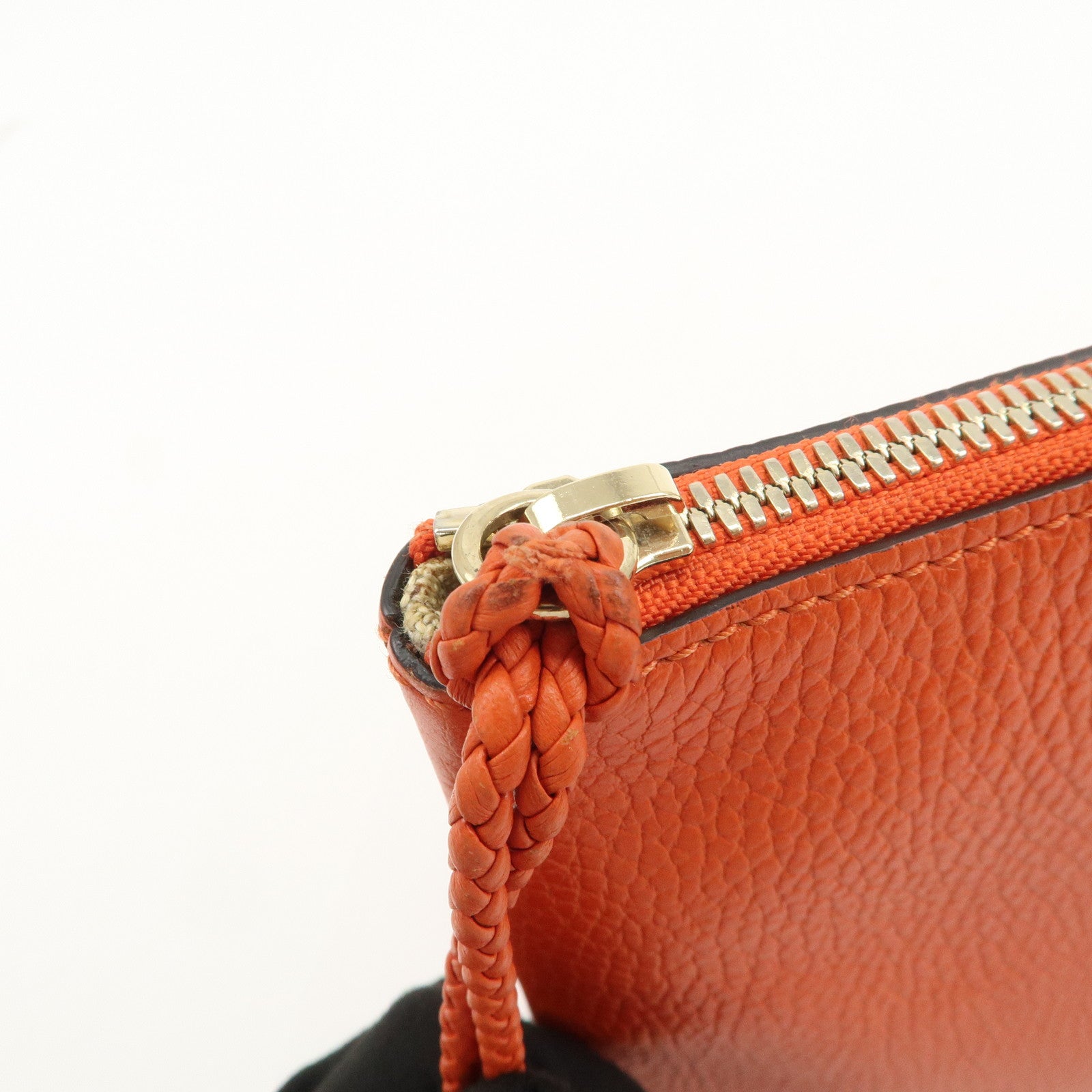 GUCCI Bamboo Logo Leather Clutch Bag Pouch Orange 449653