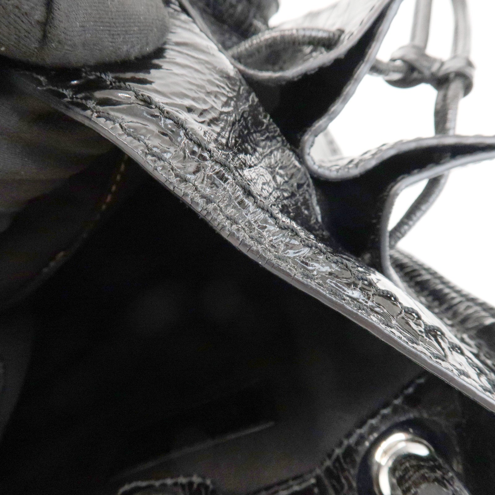 LOEWE Anagram Patent Leather Hand Bag Shoulder Bag Black Brown