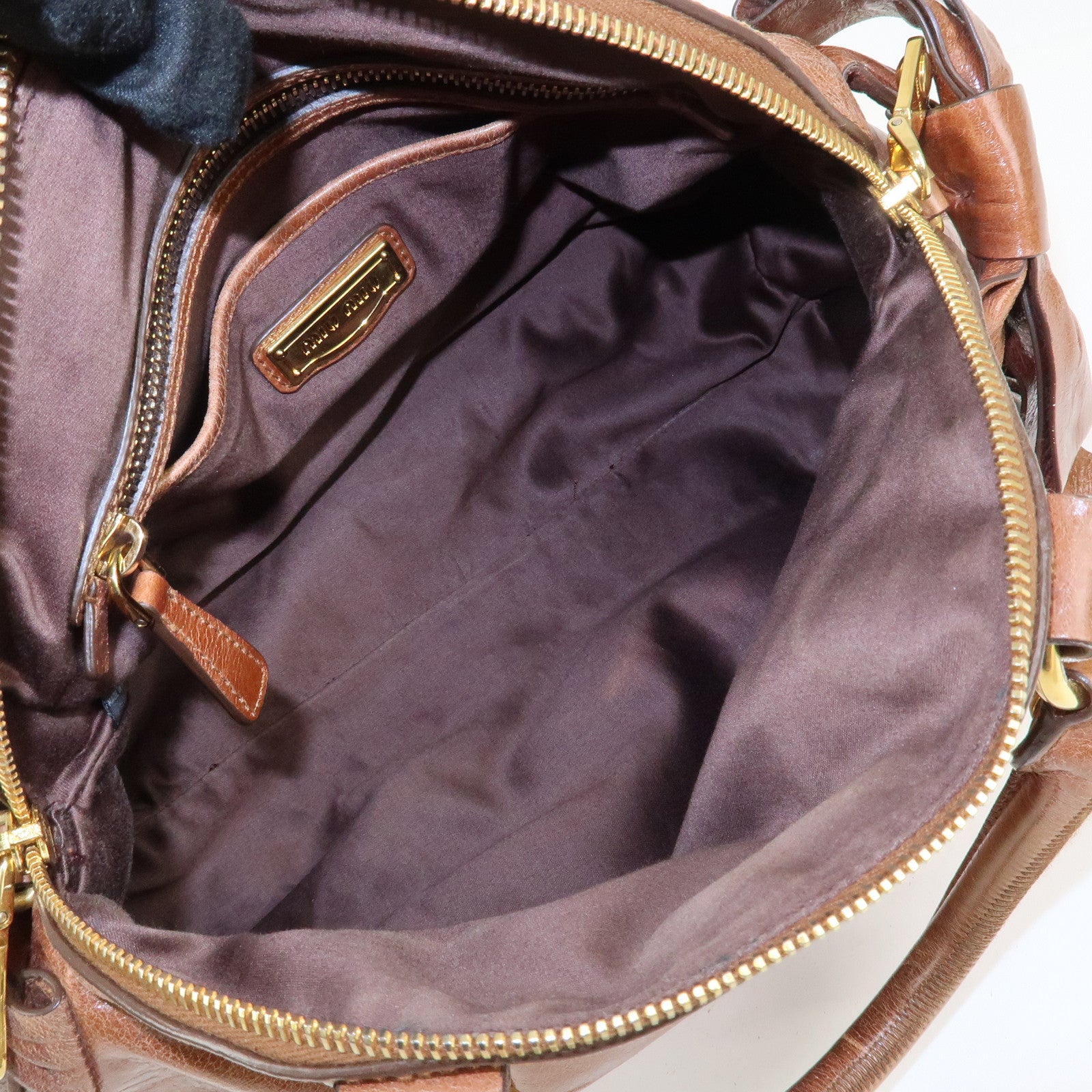 MIU MIU Logo Leather 2Way Bag Hand Bag Shoulder Bag Brown
