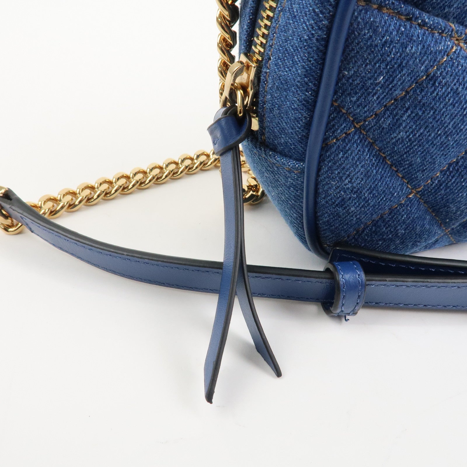 GIANNI VERSACE Denim Leather Chain Shoulder Bag Blue