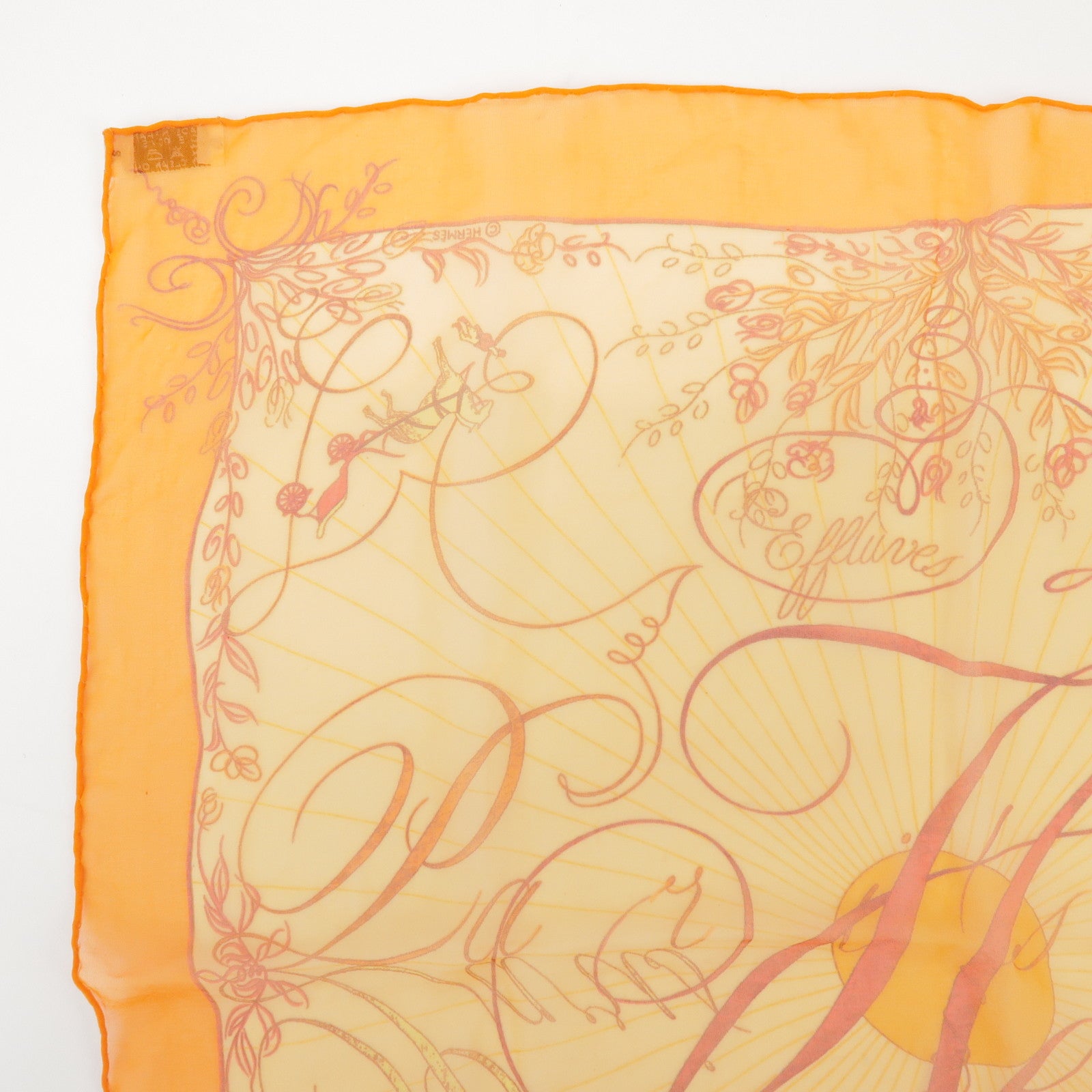 HERMES Carre 45 Silk 100% Scarf EFFLUVES Orange