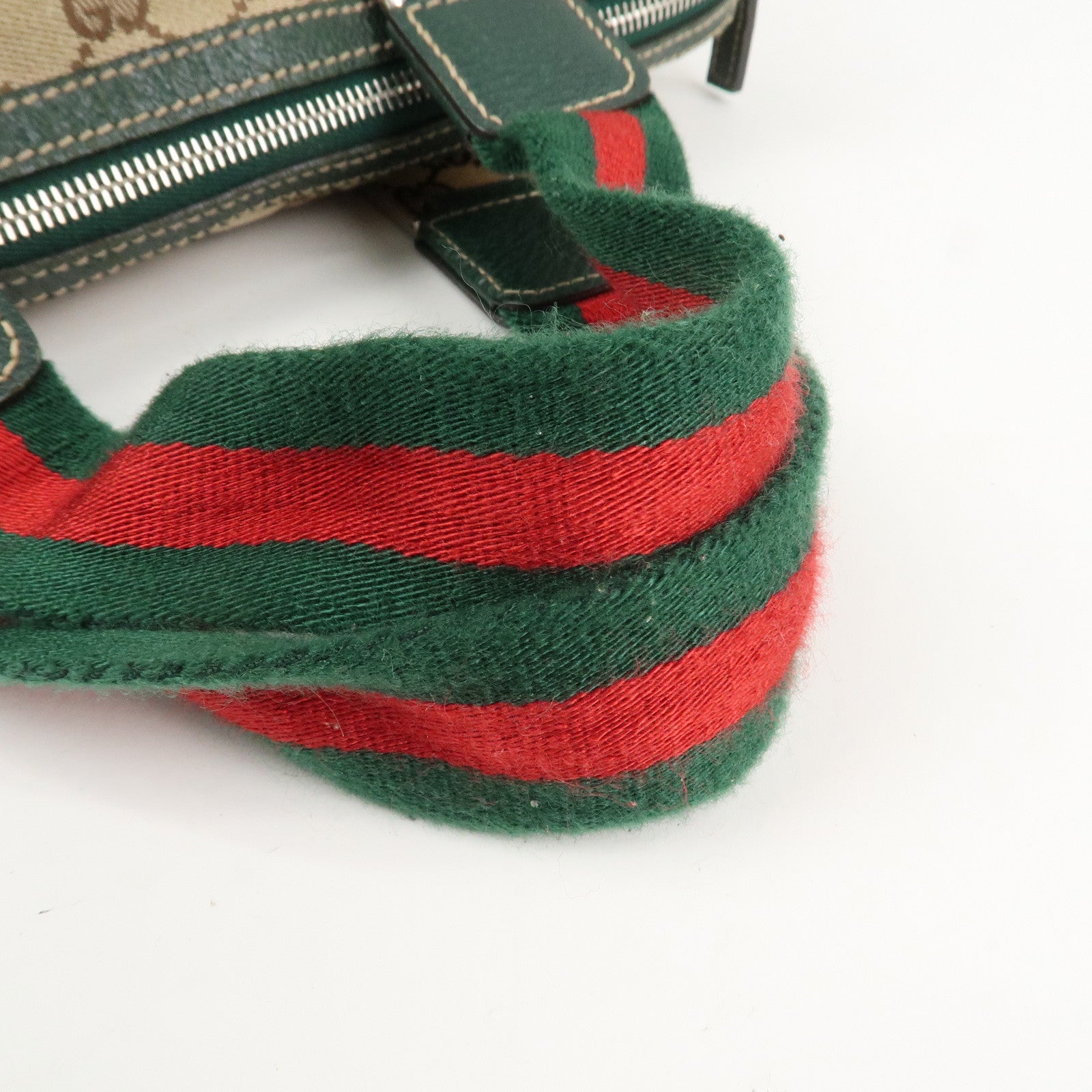 GUCCI Sherry GG Canvas Leather Hand Bag Beige Green 145759