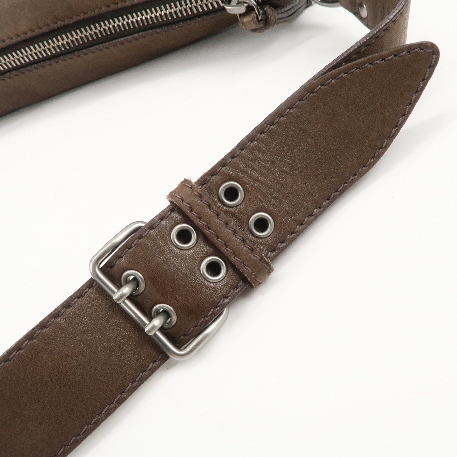 MIU MIU Logo Leather Shoulder Bag Crossbody Bag Brown