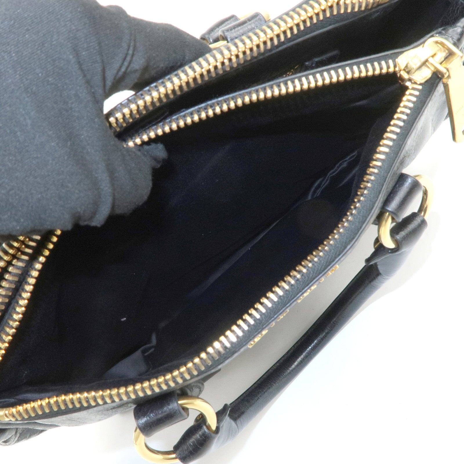 MIU MIU Vitello Shine Leather 2Way Bag Hand Bag Black 5BB893