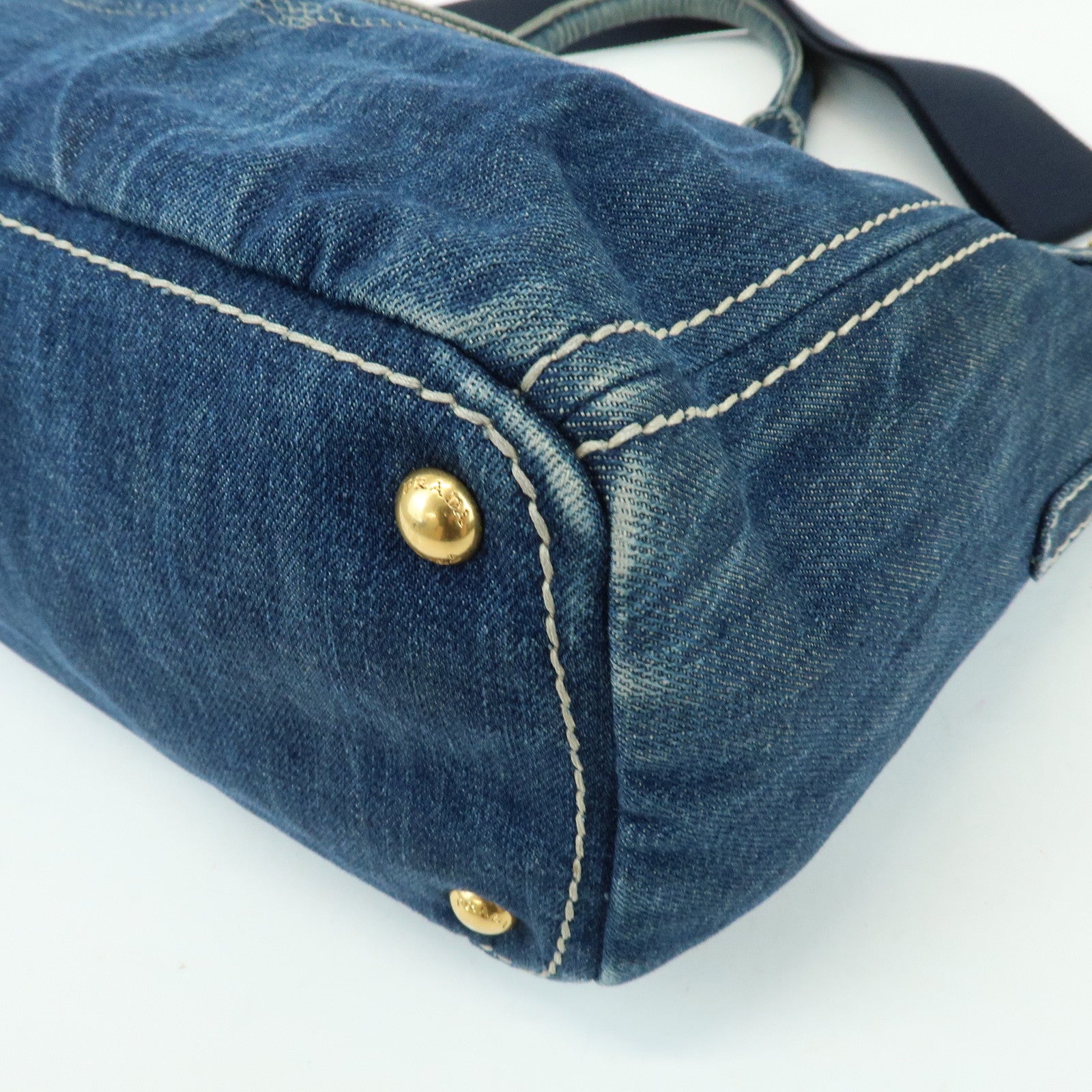 PRADA Triangle Logo Denim 2Way Bag Hand Shoulder Bag Blue BN2069