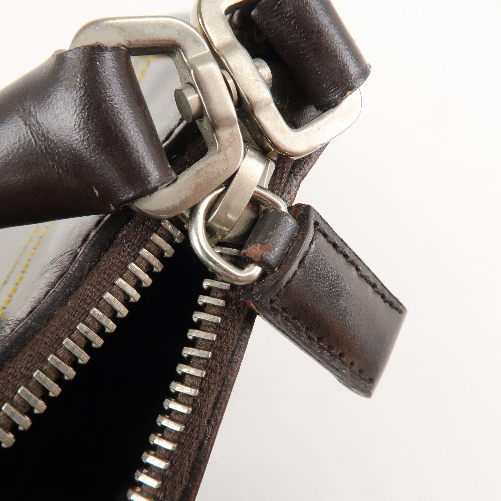 PRADA Logo Leather Shoulder Bag Hand Bag Brown Yellow B11055 Used