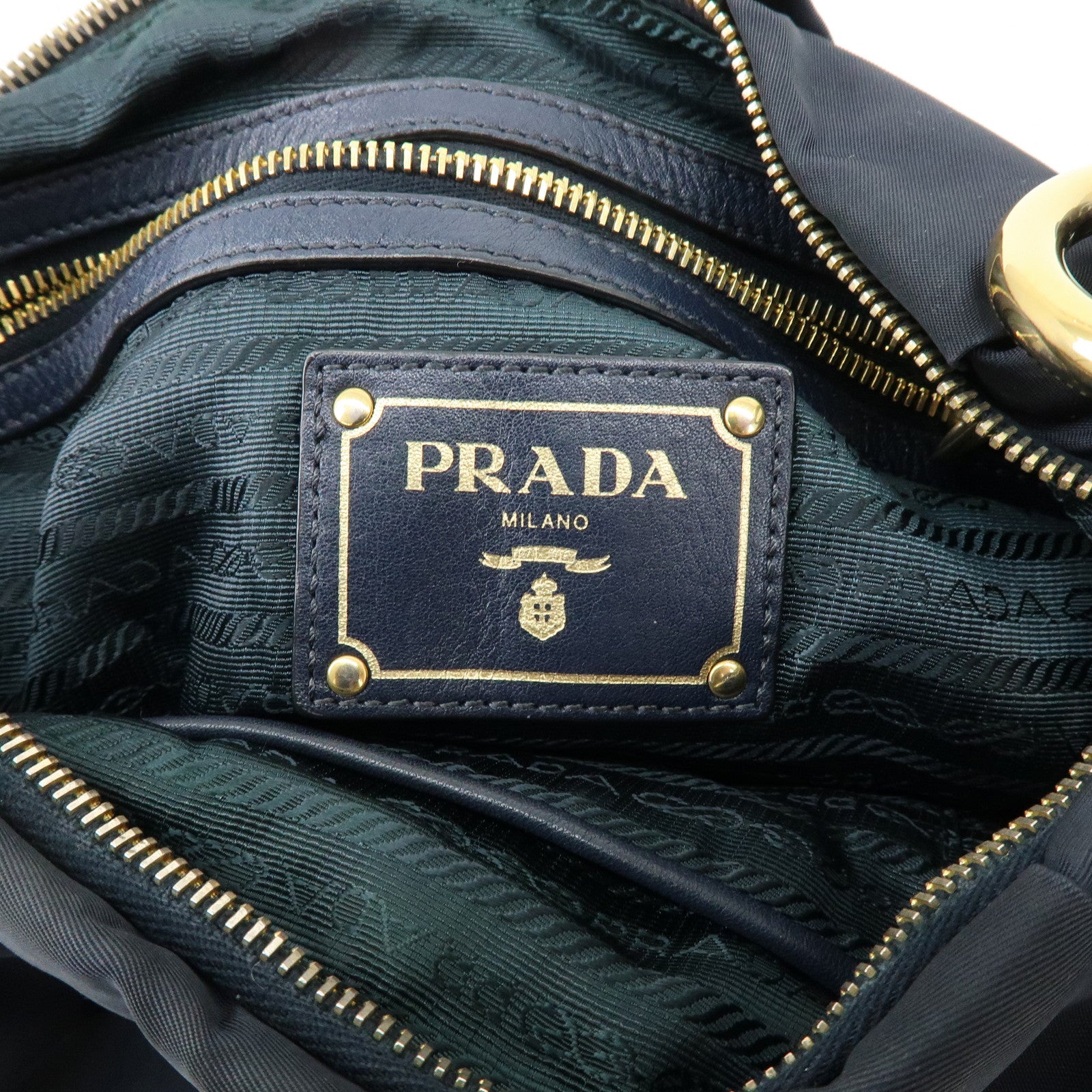 PRADA Triangle Logo Nylon Leather Shoulder Bag Hand Bag Navy