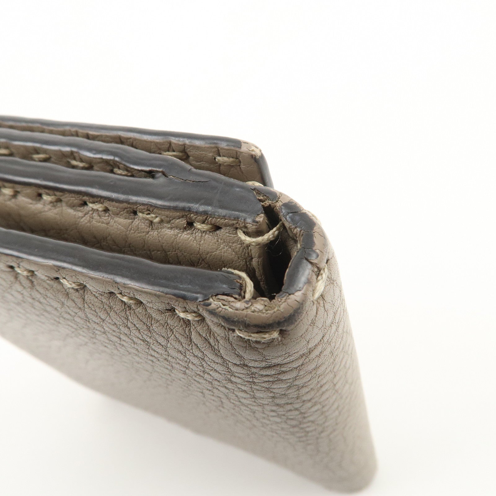 FENDI Logo Leather Compact Wallet Greige