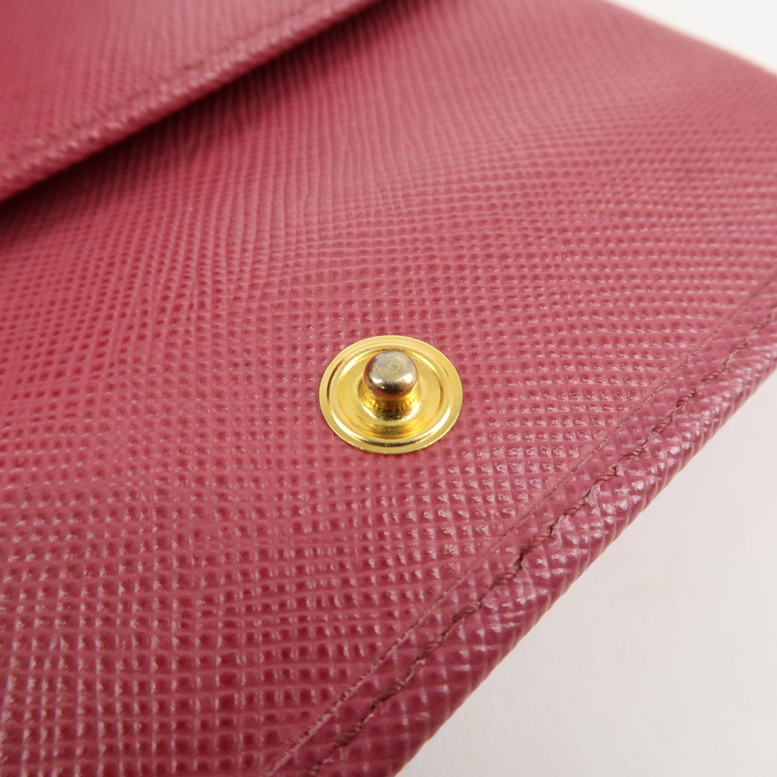 PRADA Logo Saffiano Leather Tri-fold Compact Wallet Pink 1M0176 Used