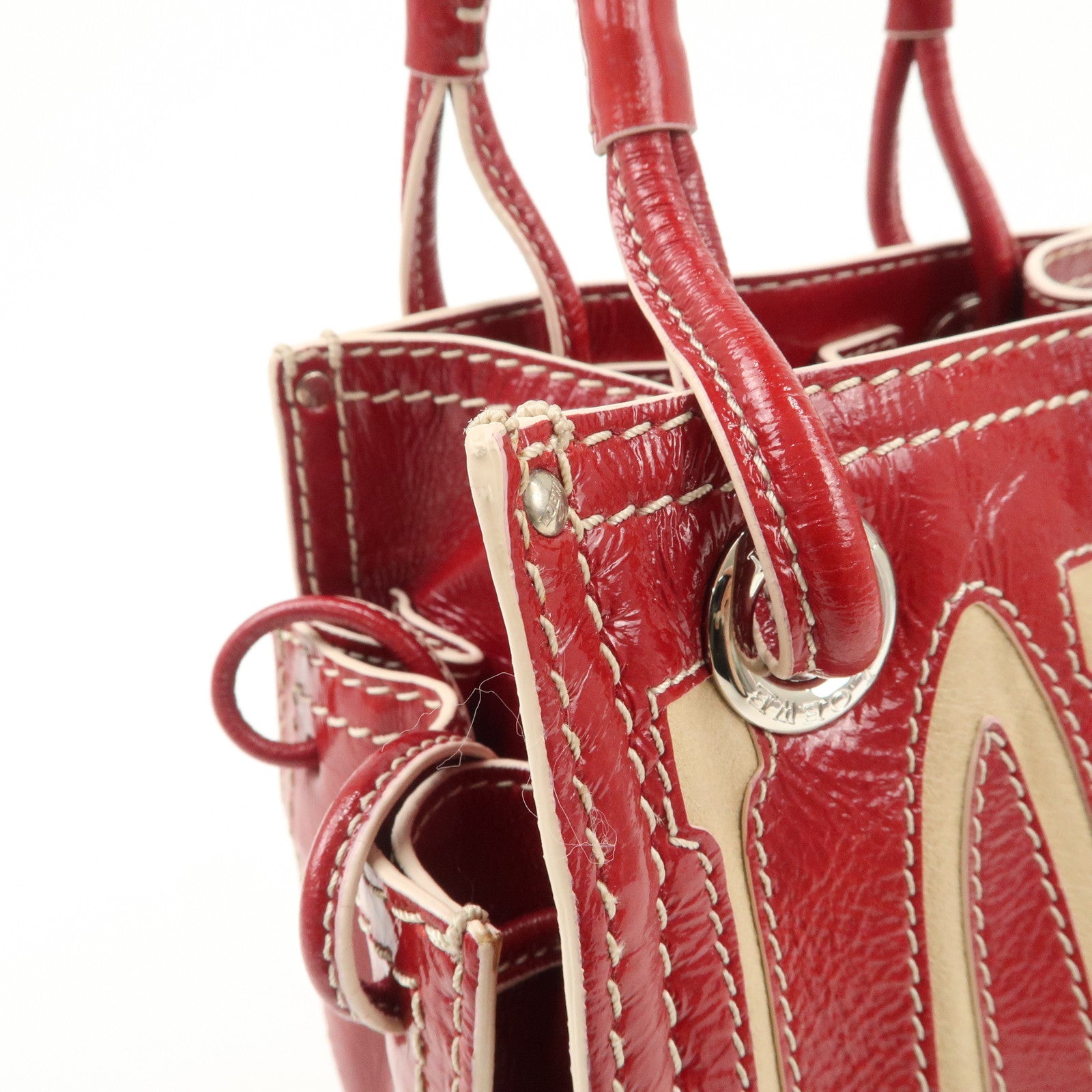 LOEWE Anagram Leather Hand Bag Shoulder Bag Red Used
