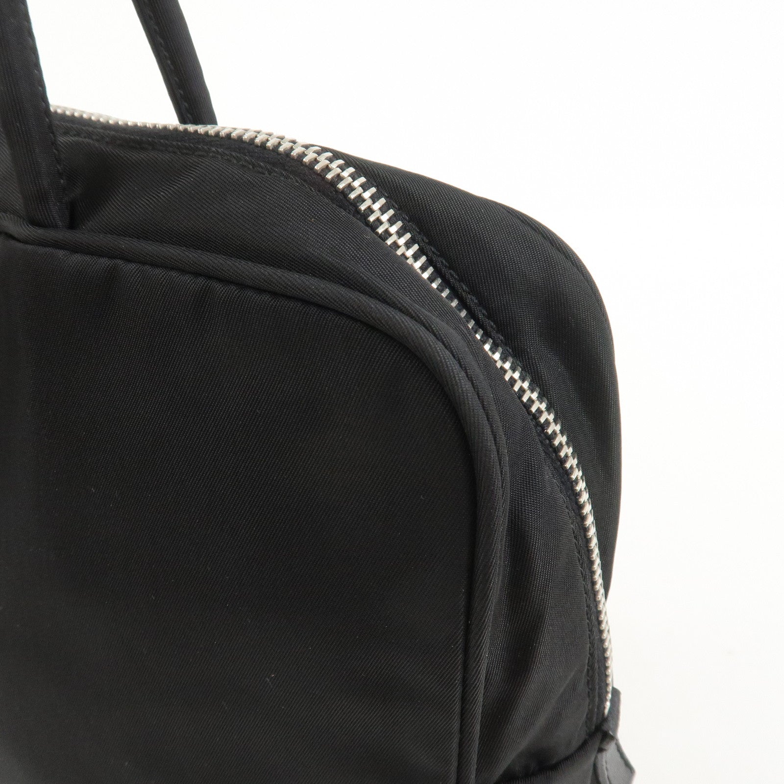 PRADA Triangle Logo Nylon Leather Hand Bag Black BN0531