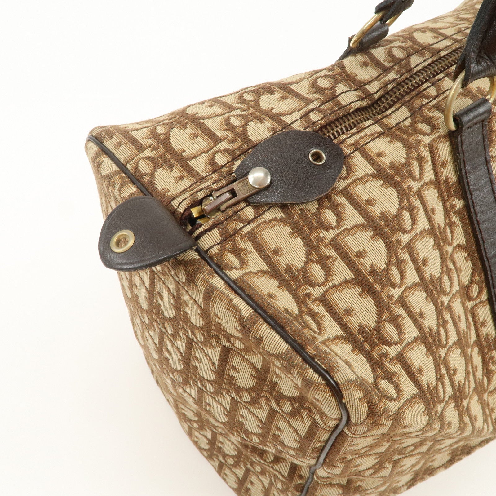 Christian Dior Trotter Jacquard Canvas Boston Bag Hand Bag Brown