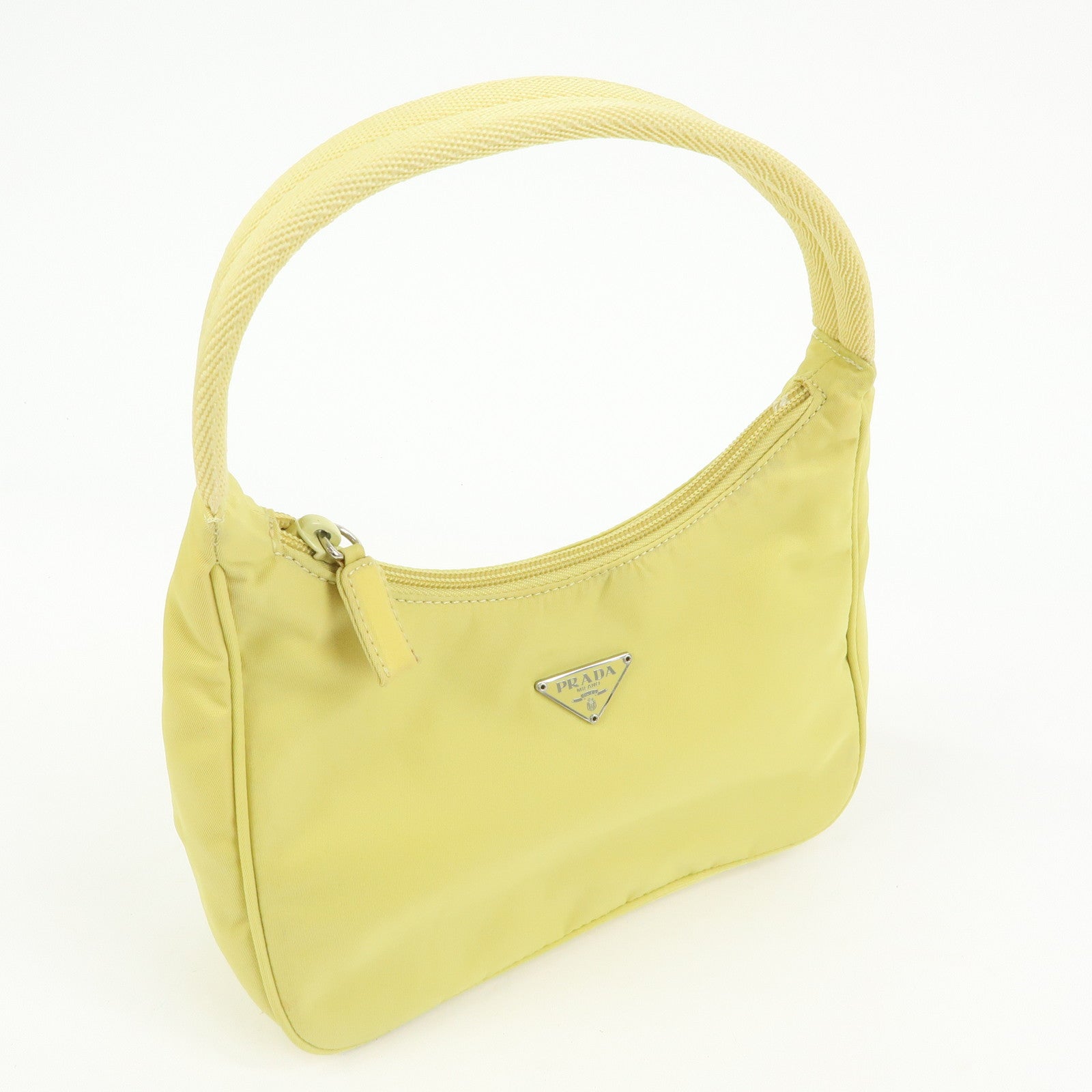 PRADA Triangle Logo Nylon Mini Hand Bag Pouch Yellow