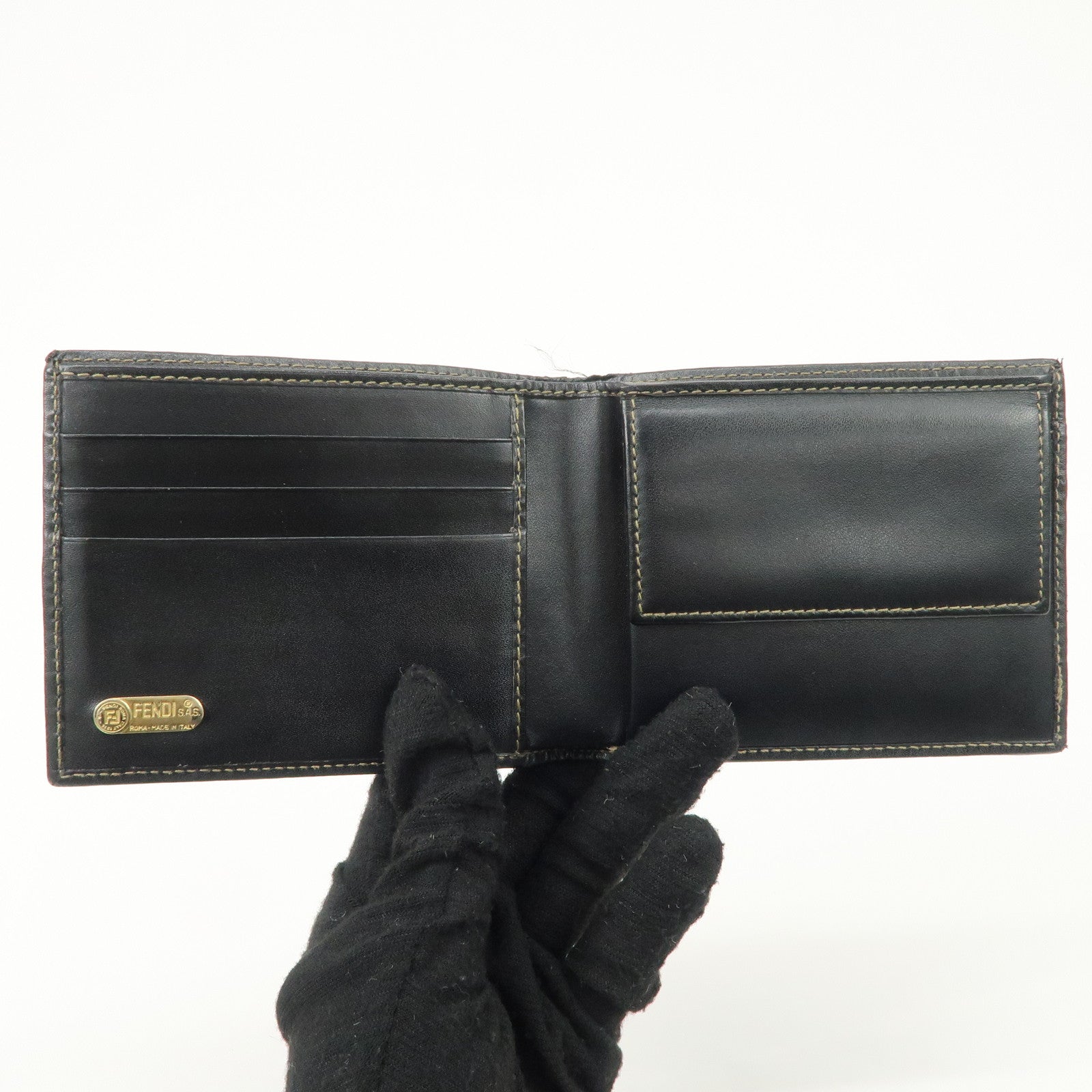 FENDI Set of 2 Pecan Leather PVC Wallet Black Brown 01445-069 30851 Used