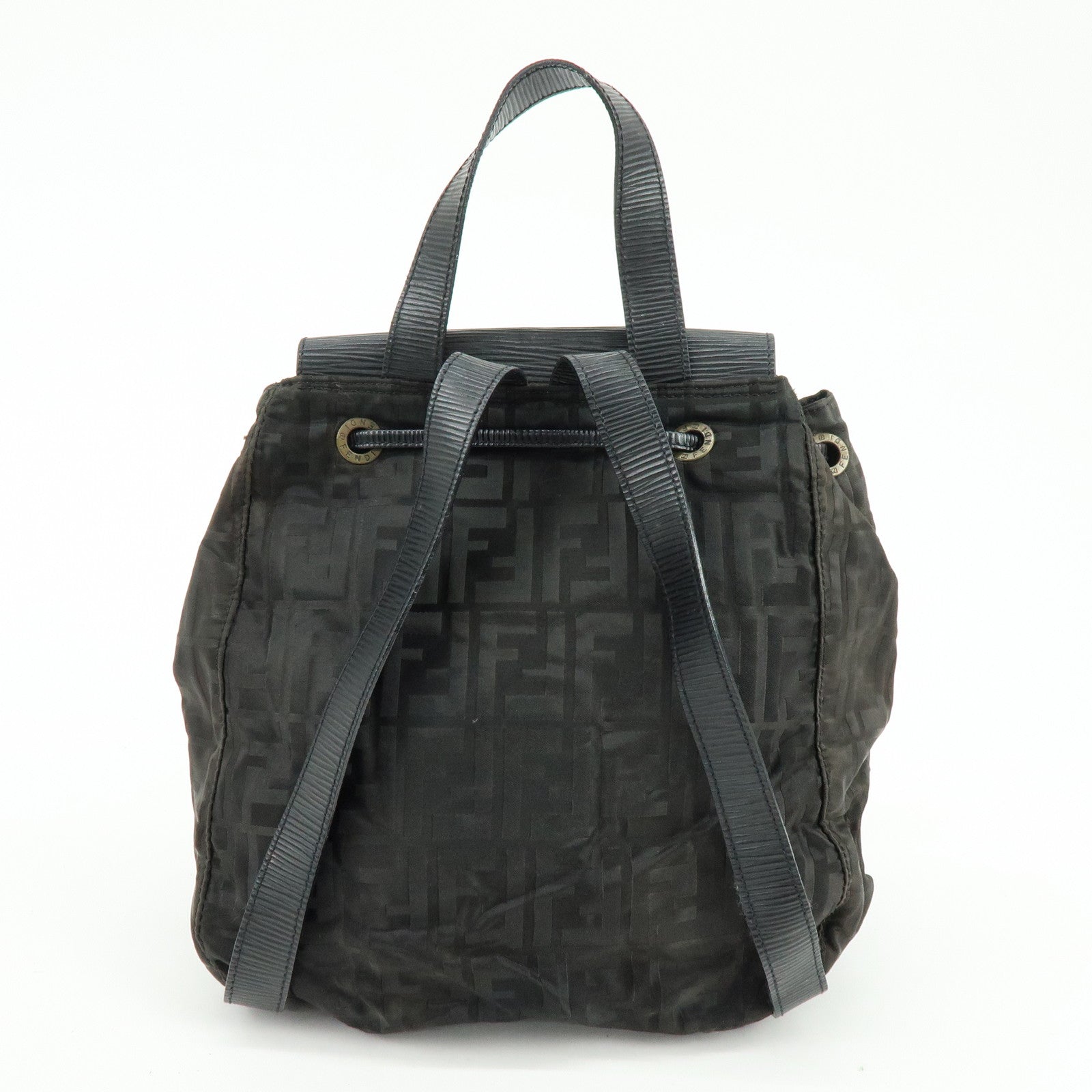 FENDI Logo Zucca Nylon Leather Backpack Rucksack Black